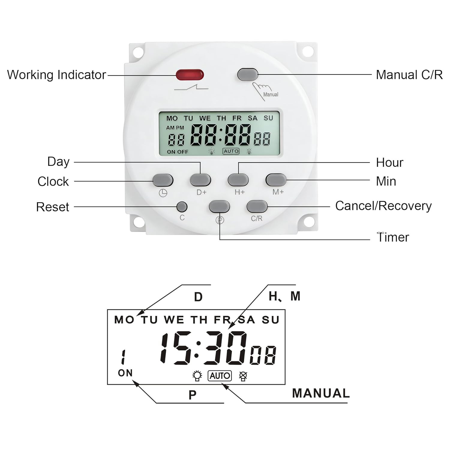 Weasch Timer Switch, CN101A, DC/AC 12V 16Amp, Digital LCD Power Programmable