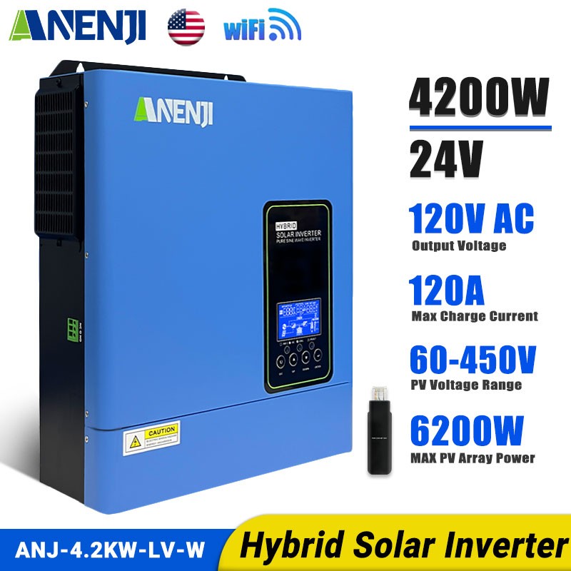 4200W 24V Solar Hybrid Inverter 110V 120V Pure Sine Wave 120A MPPT Controller US