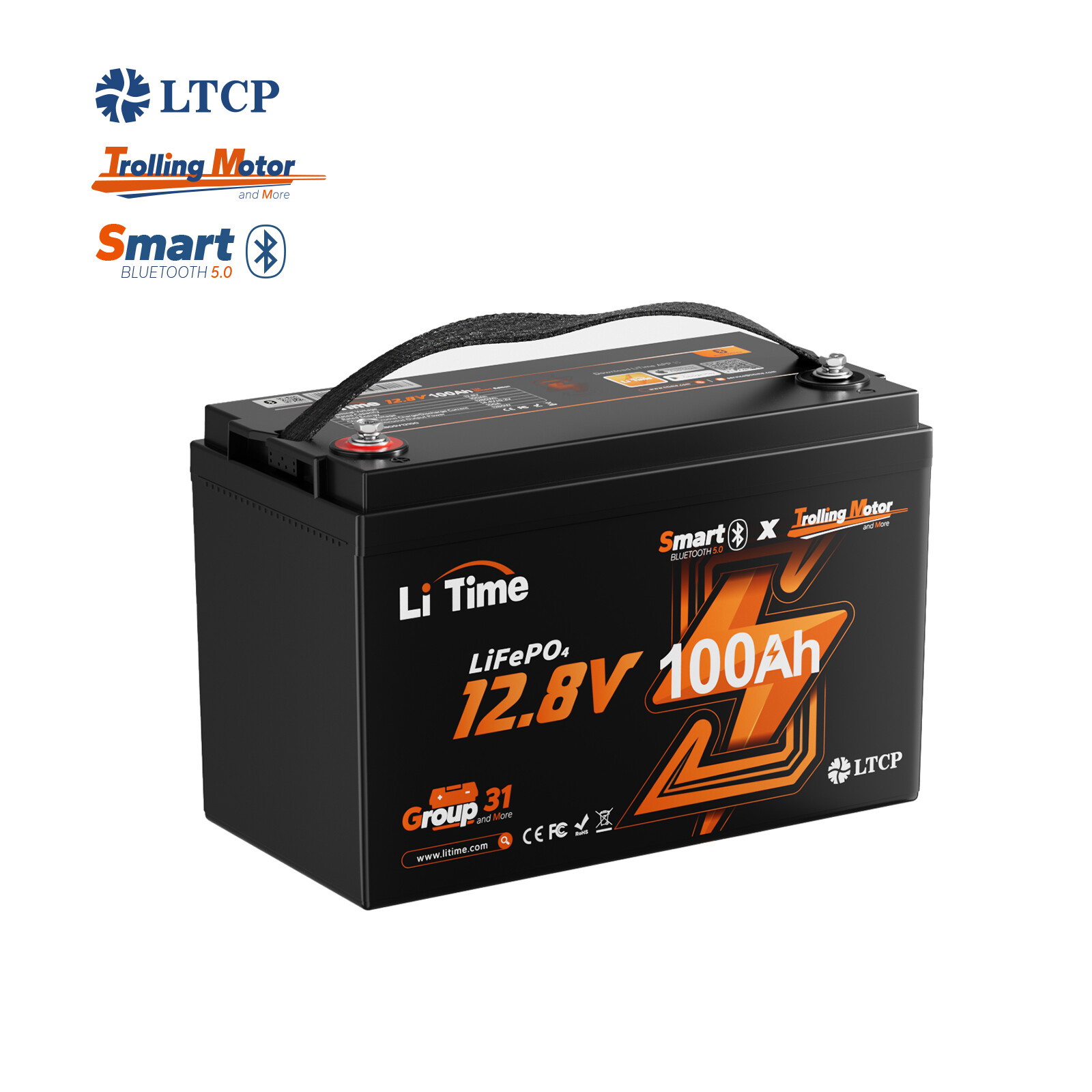LiTime 12V 100Ah TM Smart LiFePO4 Lithium Battery For Boat Fishing-Refurbished