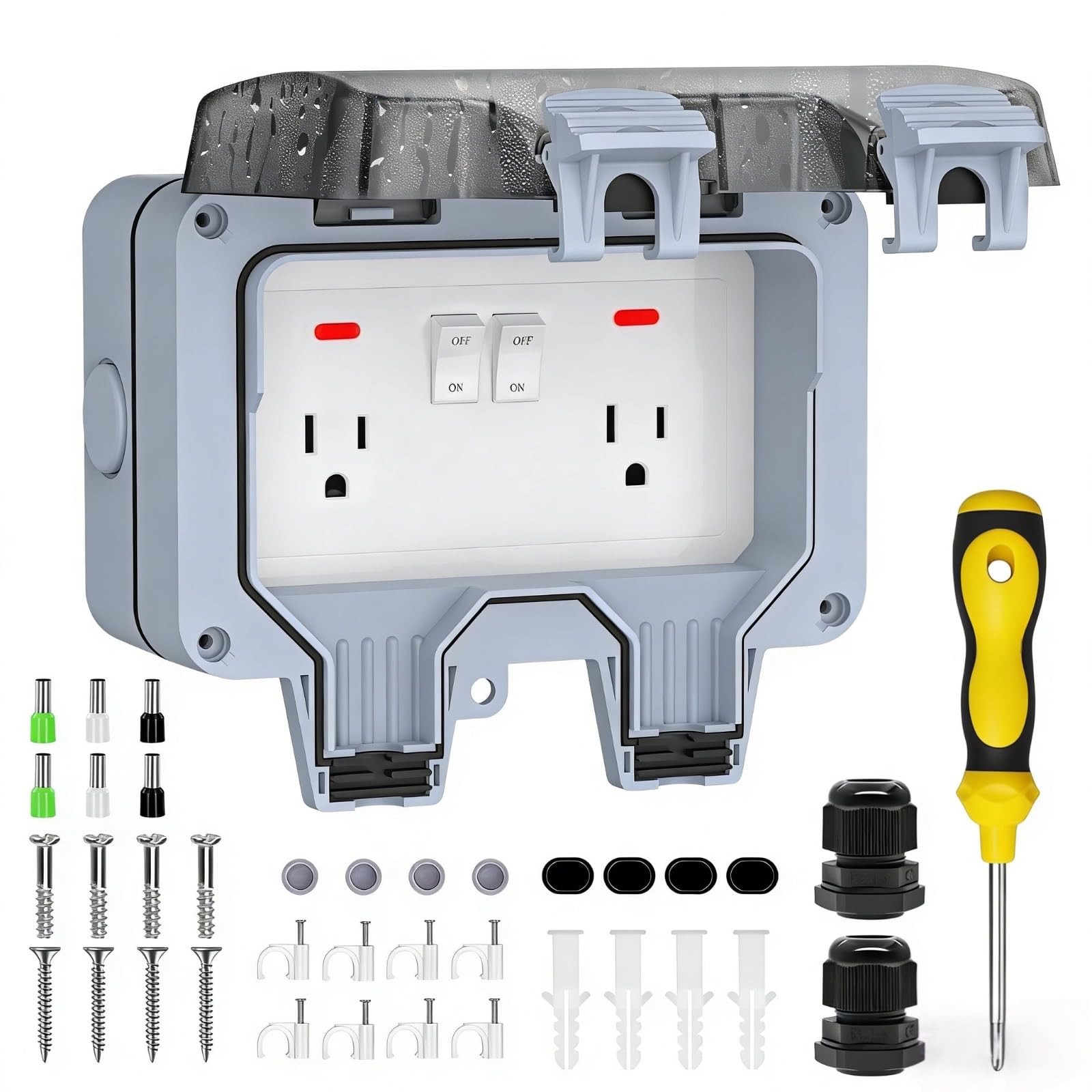 Double Outdoor Outlet with Box Waterproof IP66 Outdoor Electrical Receptacle,…
