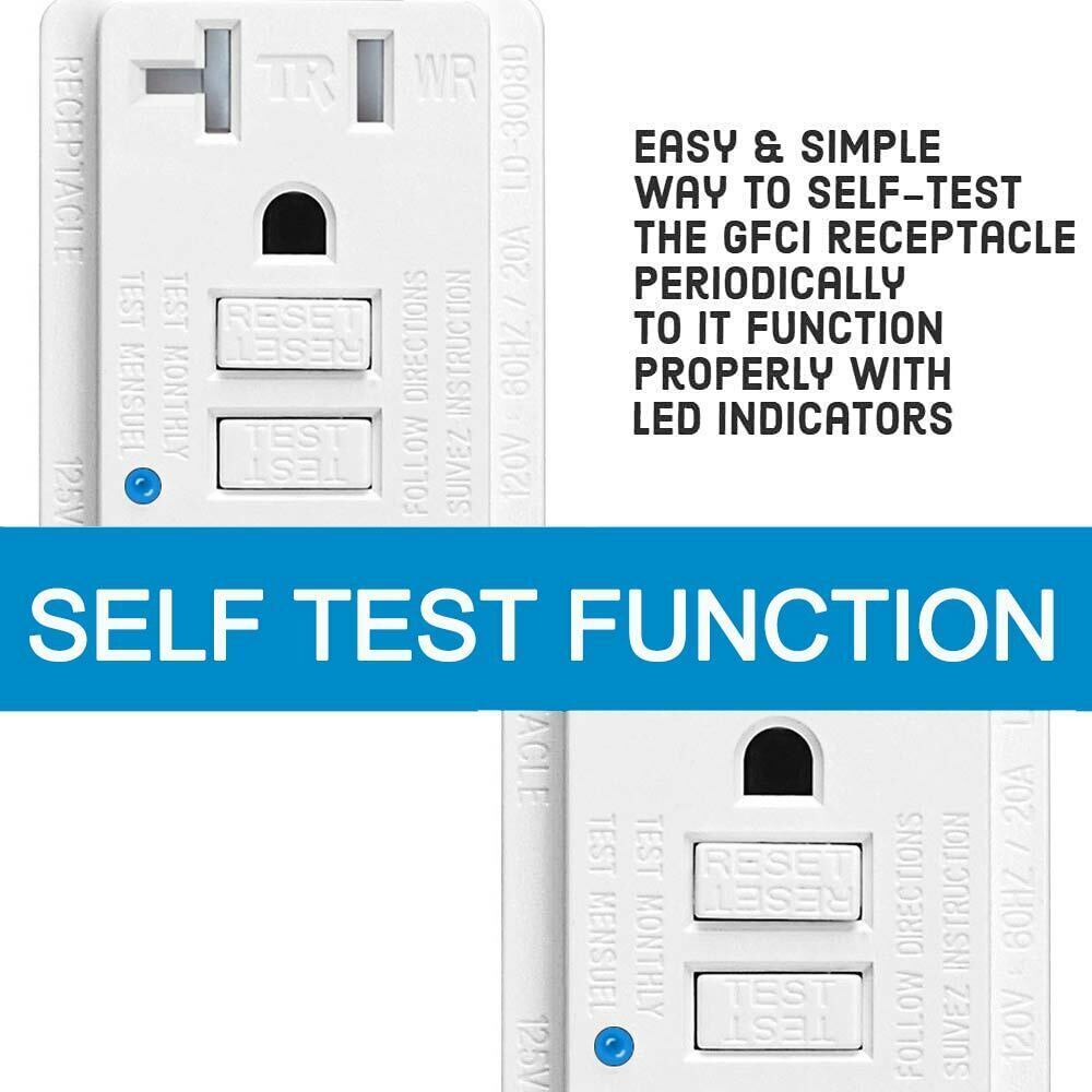 20Amp Tamper-Resistant Outlet Self-Testing Electrical Receptacle with Wall Plate