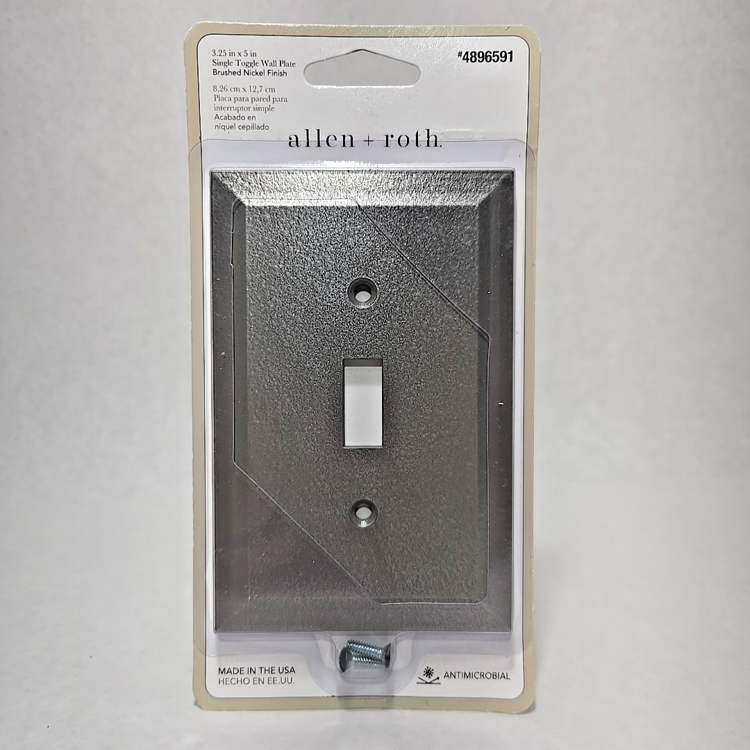 ALLEN ROTH BEVEL Single Switch Toggle Wallplate Cover Brushed Nickel Made in USA