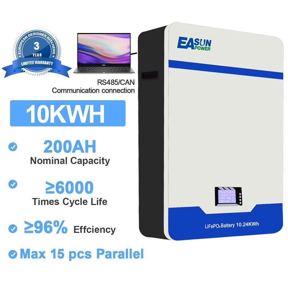 Easun 10kwh 200Ah 48V LiFePO4 Battery Solar Lithium Battery 51.2V Wall Mounted