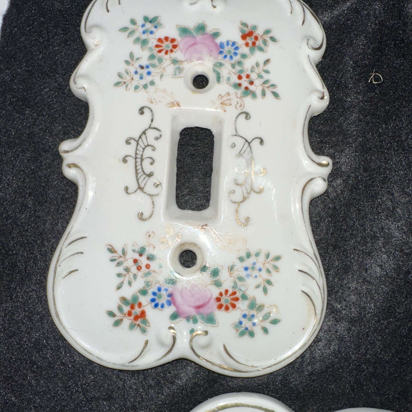 VTG 1950’s Porcelain Double & 2 single Light Switch Plate Covers Floral Japan