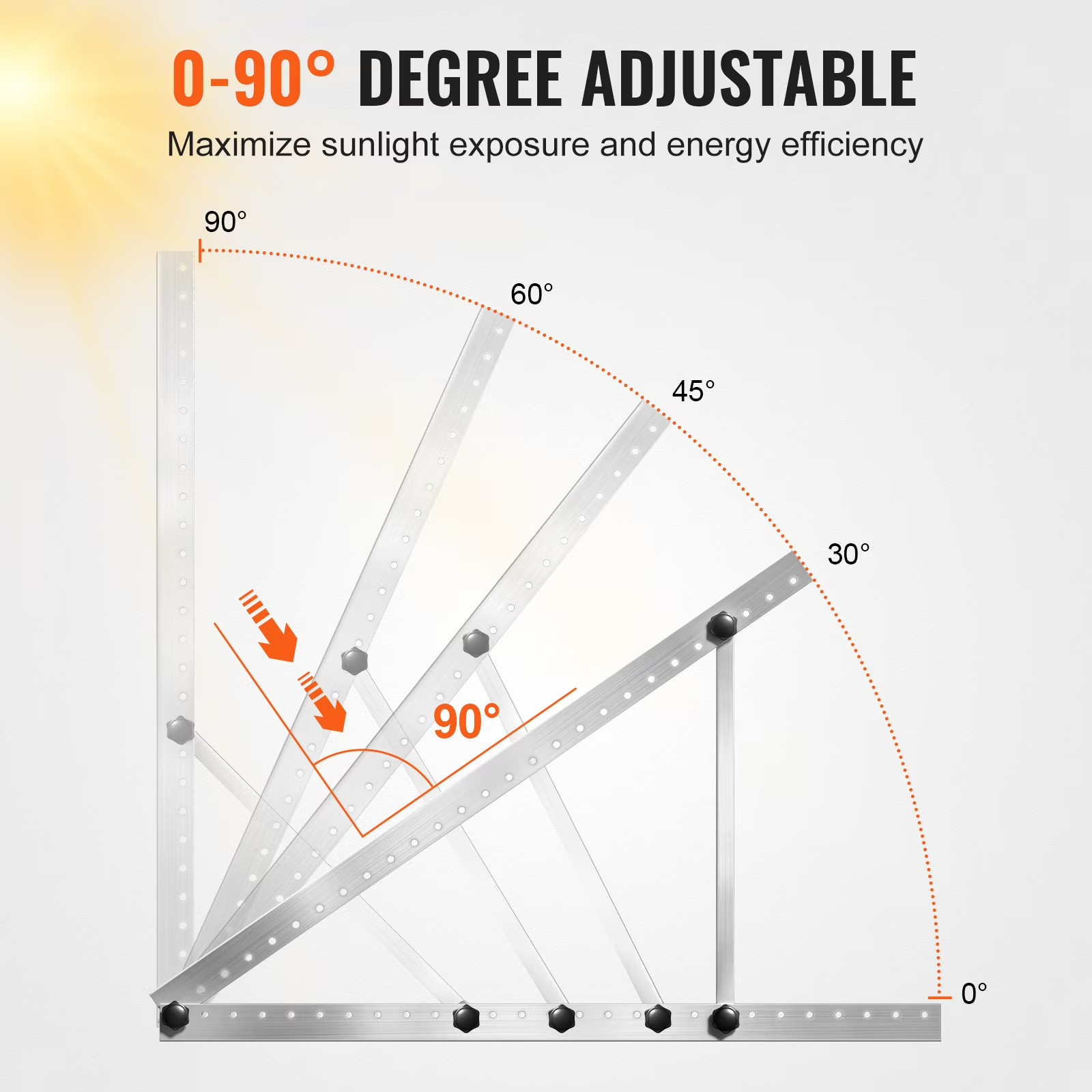 50-Inch Solar Panel Support Brackets, 0 to 90° Modifiable Incline Mount Brackets