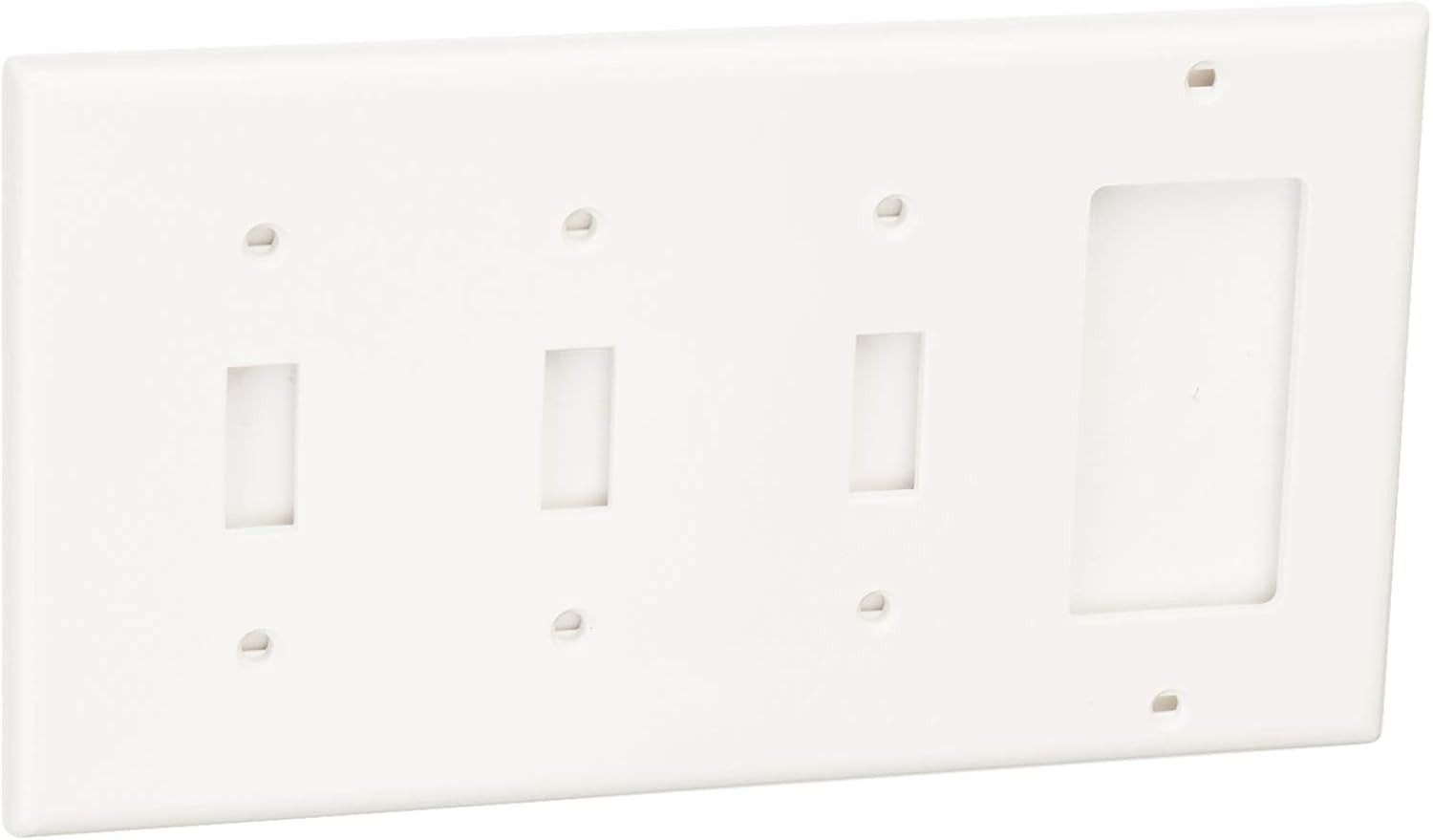 4 Gang Wall Plate 3 Toggle 1 Decora GFCI Combo Cover White Thermoplastic
