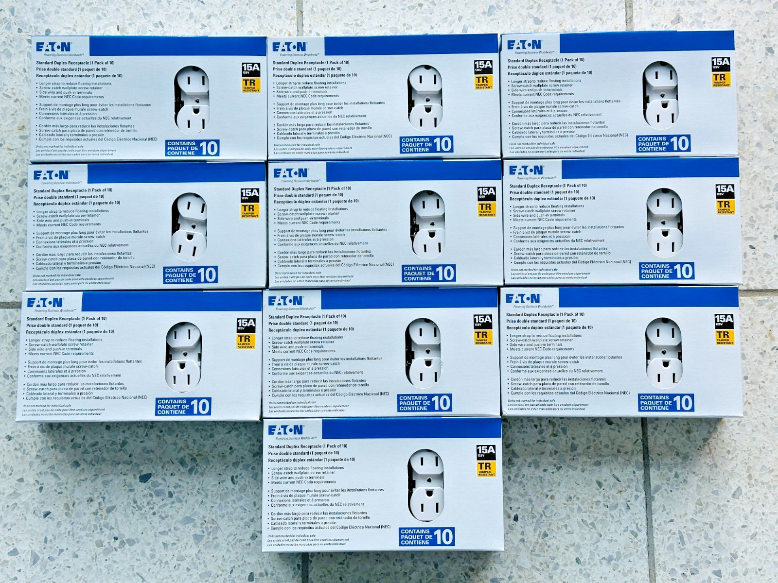 NEW Lot of 100 Eaton TR270W 10×10 Pack 15A 125V Duplex Receptacle Outlets White