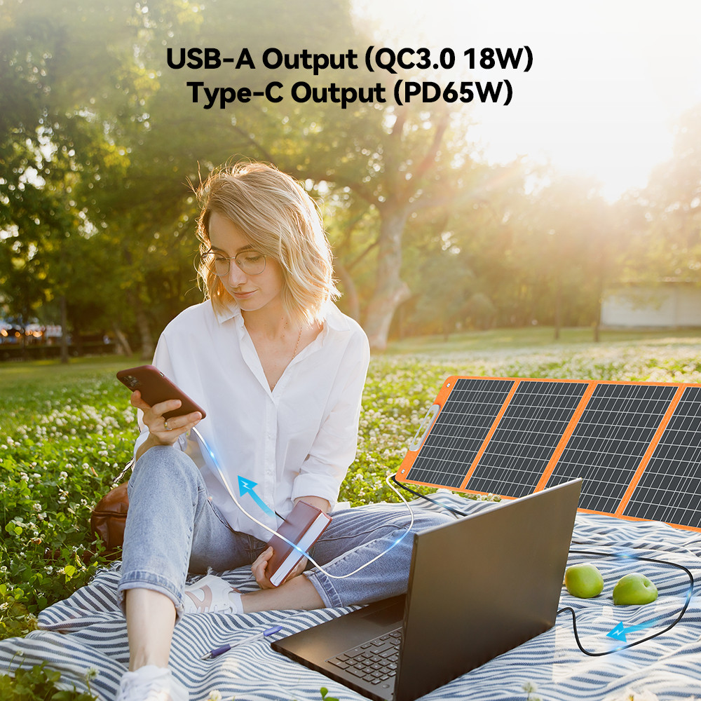 Flashfish 100W Portable Solar Panel for Power Station for Camping RV Refurbished