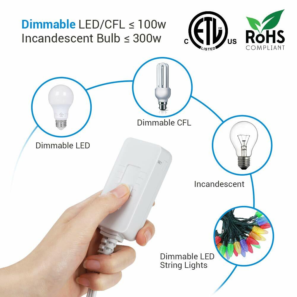 DEWENWILS Plug in Dimmer Switch, Programmable Dimming Range for LED/CFL Bulbs,