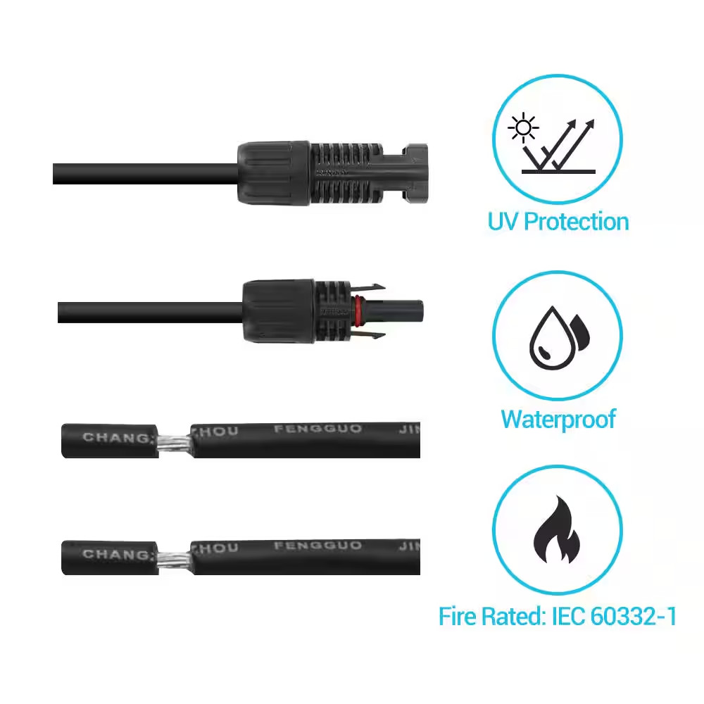 10 Ft. 10 AWG Solar Panel and Charge Controller Connector Adaptor Kit Cables