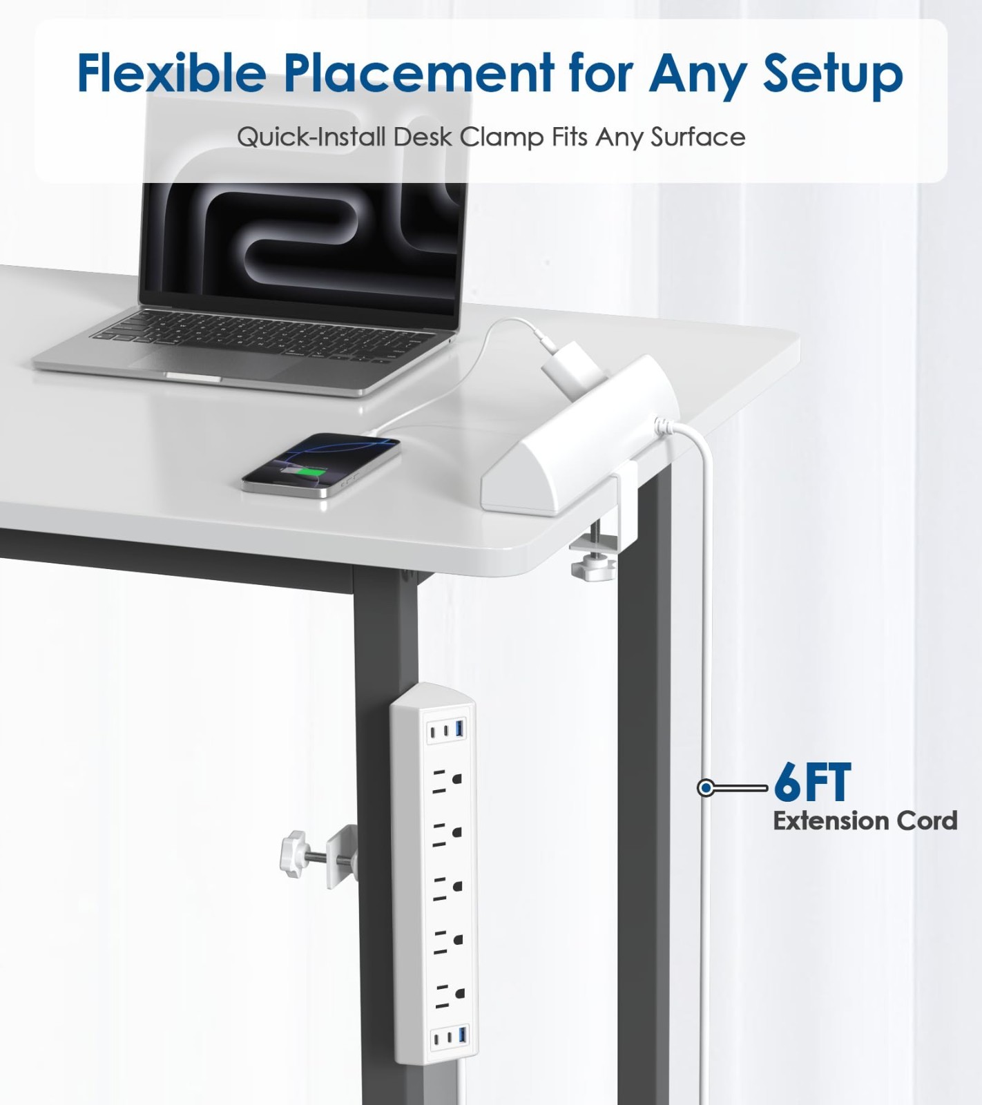 Desk Clamp Power Strip with USB-C, 5 Outlets & 6 USB Ports, 6FT Cord, Surge Prot