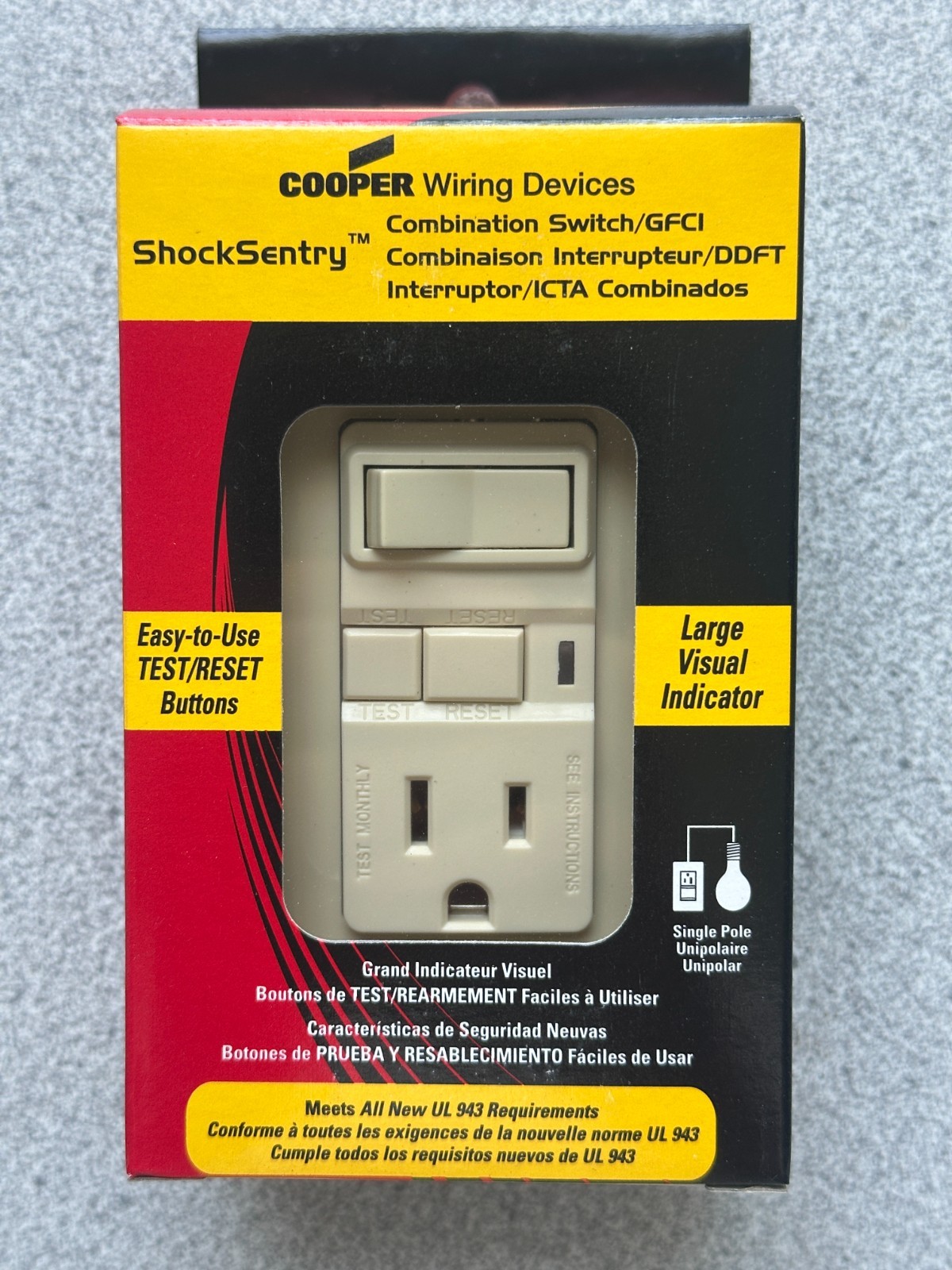 NEW Cooper VGFS15V-M-L Combination Switch with GFCI Outlet & Wallplate 15A Ivory