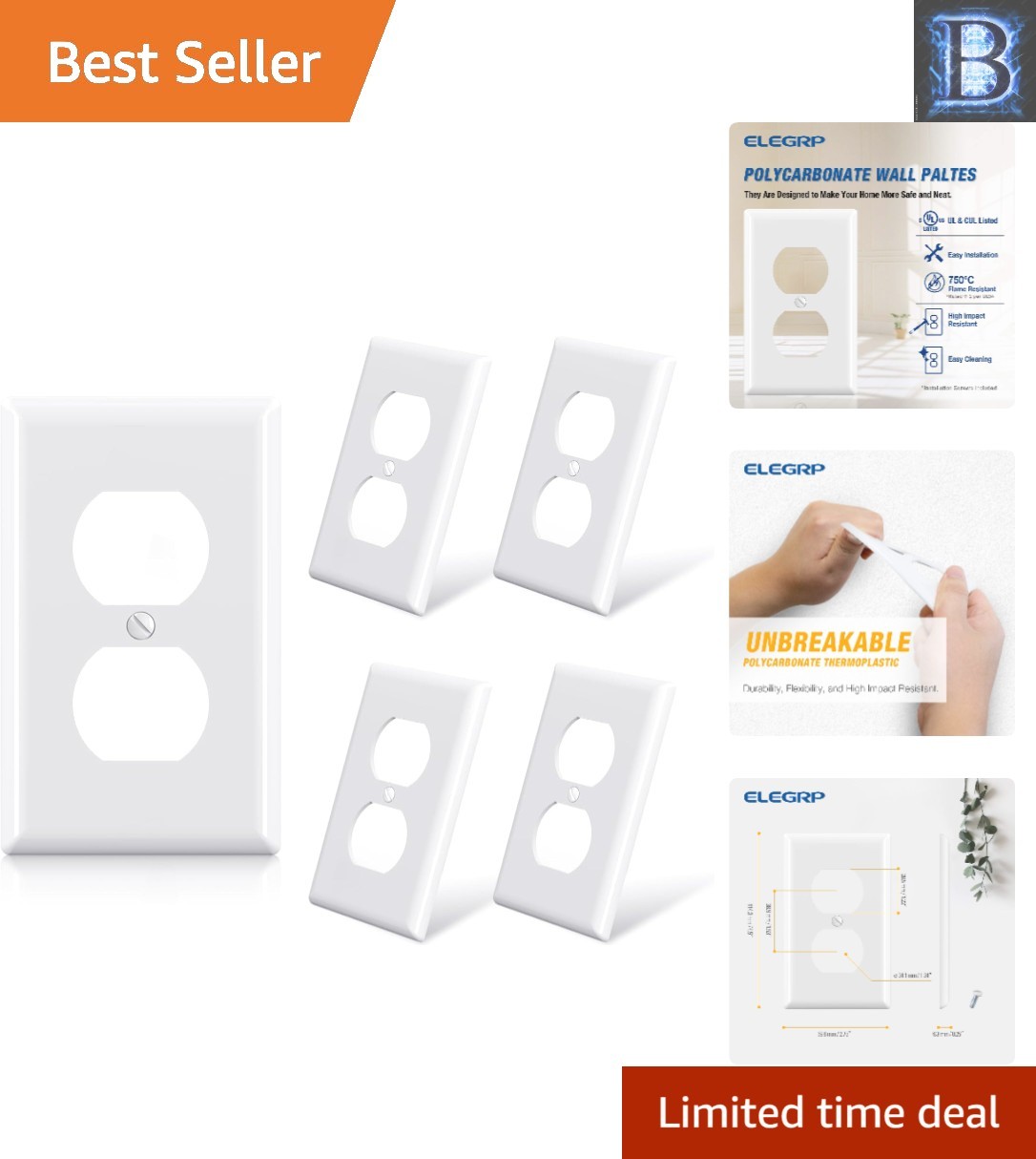 Polycarbonate Duplex Outlet Covers – 5 Pack, Glossy Finish for Easy Cleaning