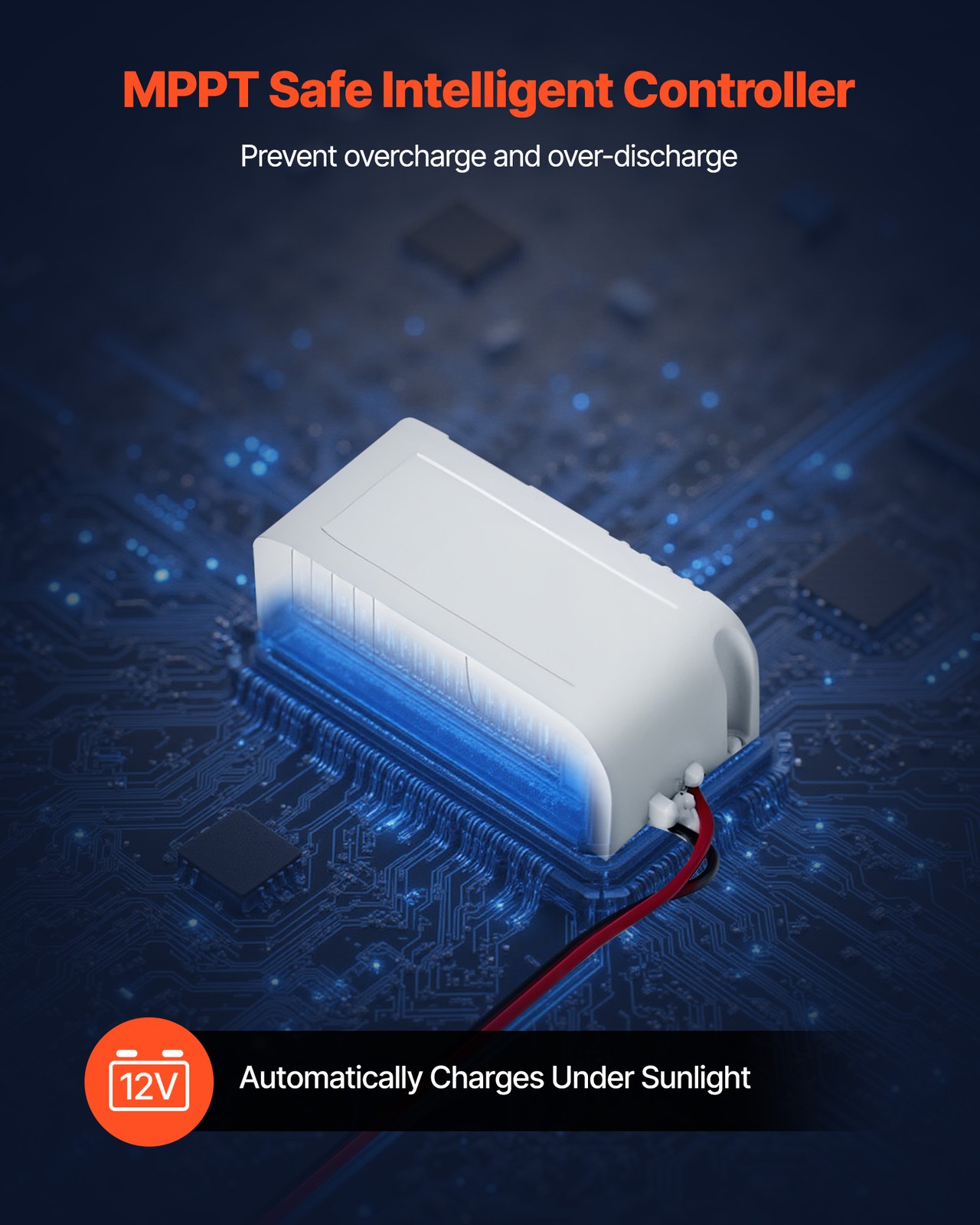 VEVOR Solar Battery Trickle Charger Kit 20W 12V with Built-in MPPT Controller