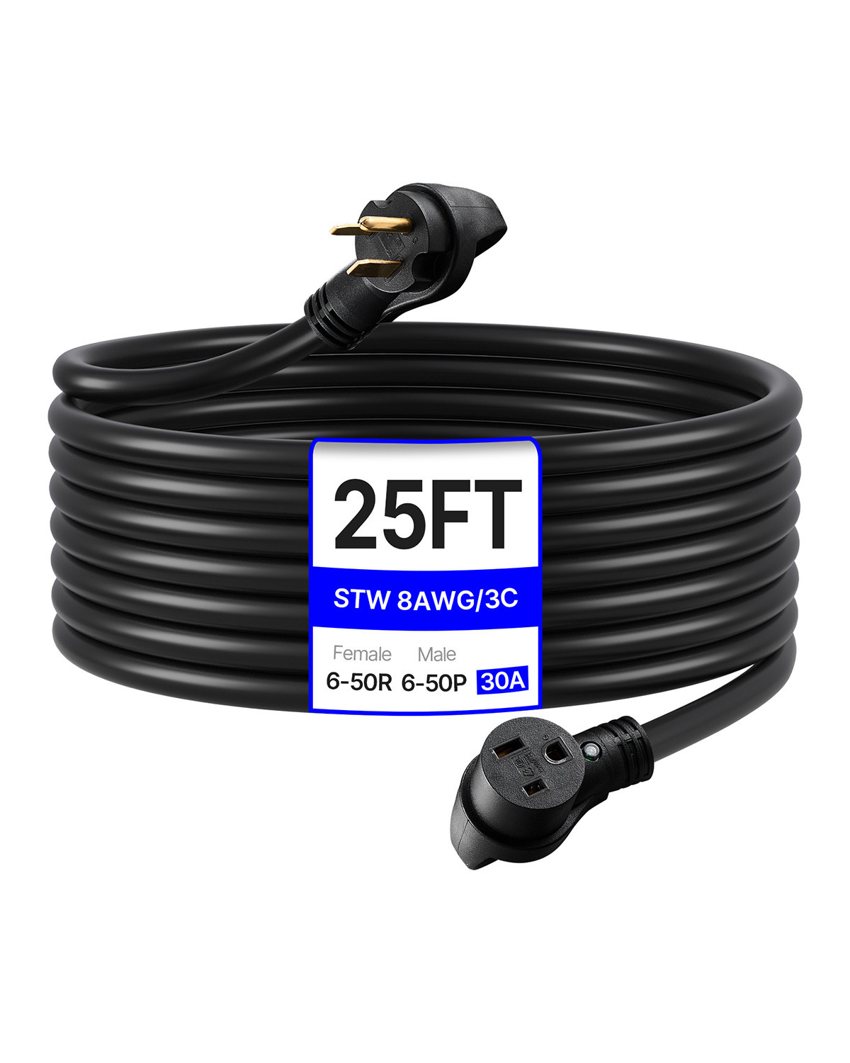 VEVOR 30A Generator Extension Cord 25 ft 250V NEMA 6-50P to 6-50R 7500W Power