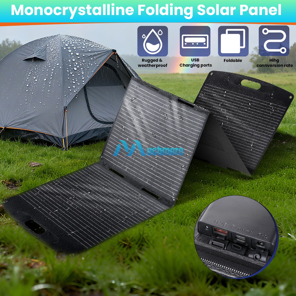 Panel solar portátil plegable, cargador solar de 100W 200W IP65 para RV CAMPING