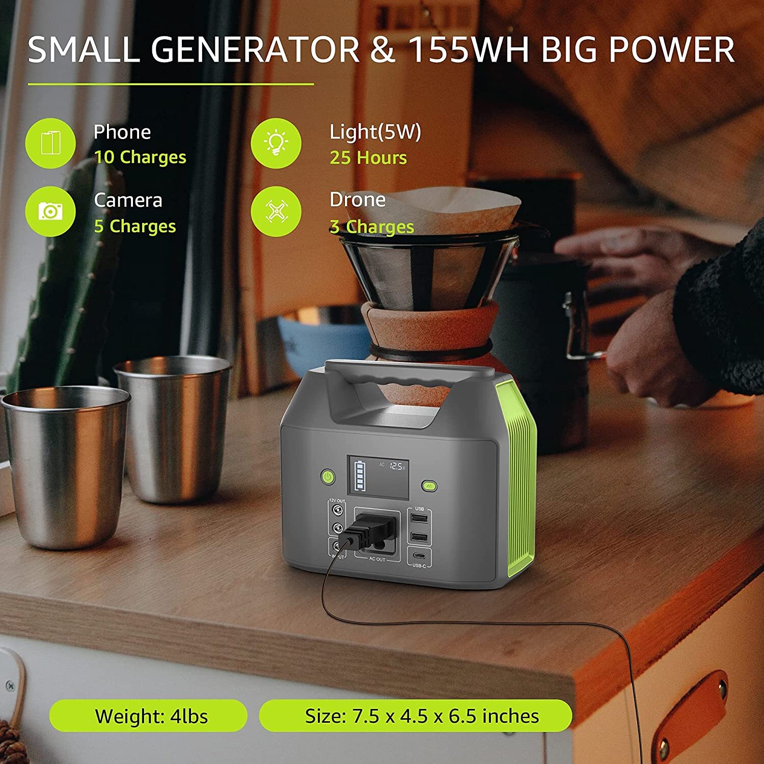 Open Box Portable Power Station 150W 155Wh, EnginStar Power Bank with 110V