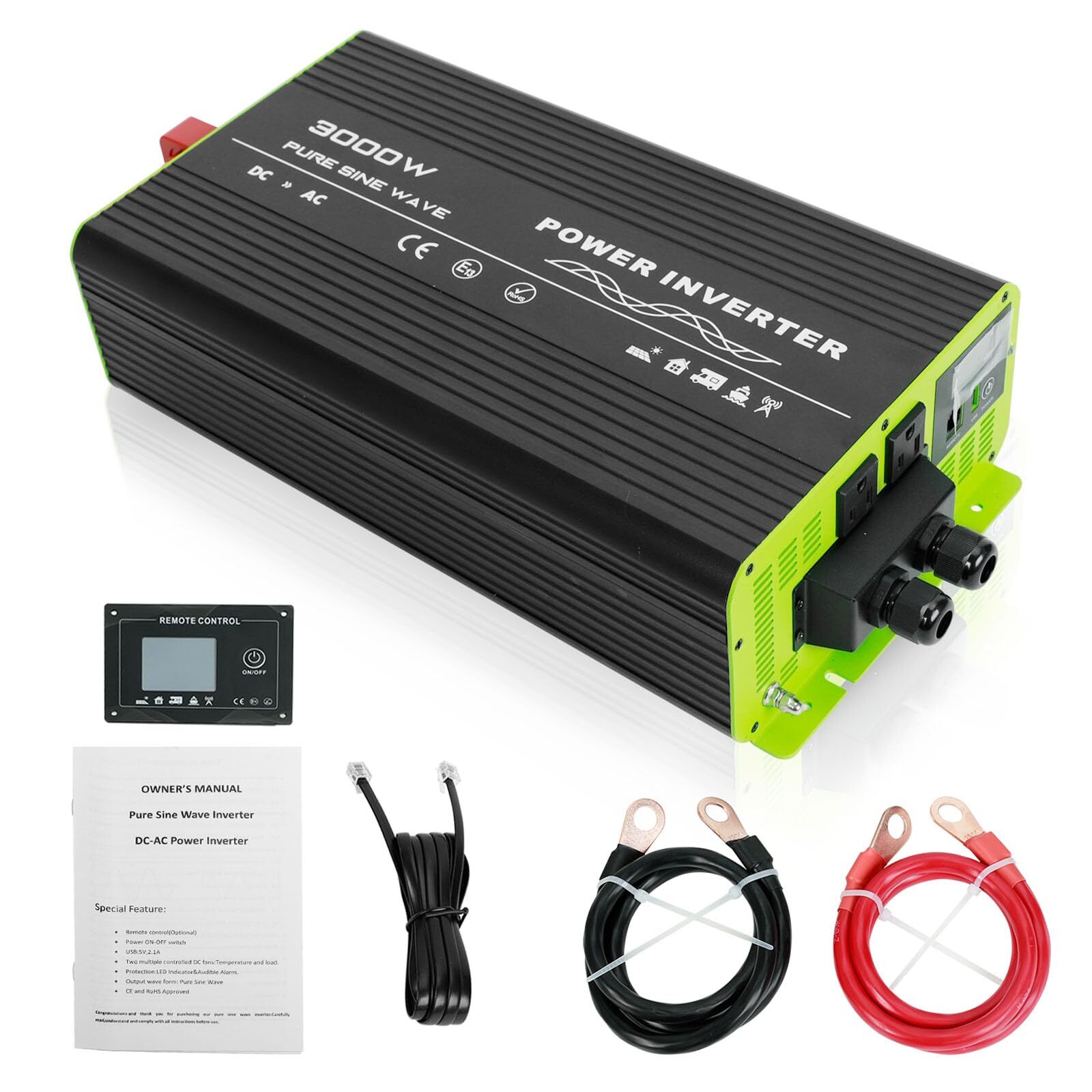 3000W for RV Camper Pure Sine Wave Inverter 12V DC to 120V AC Converter
