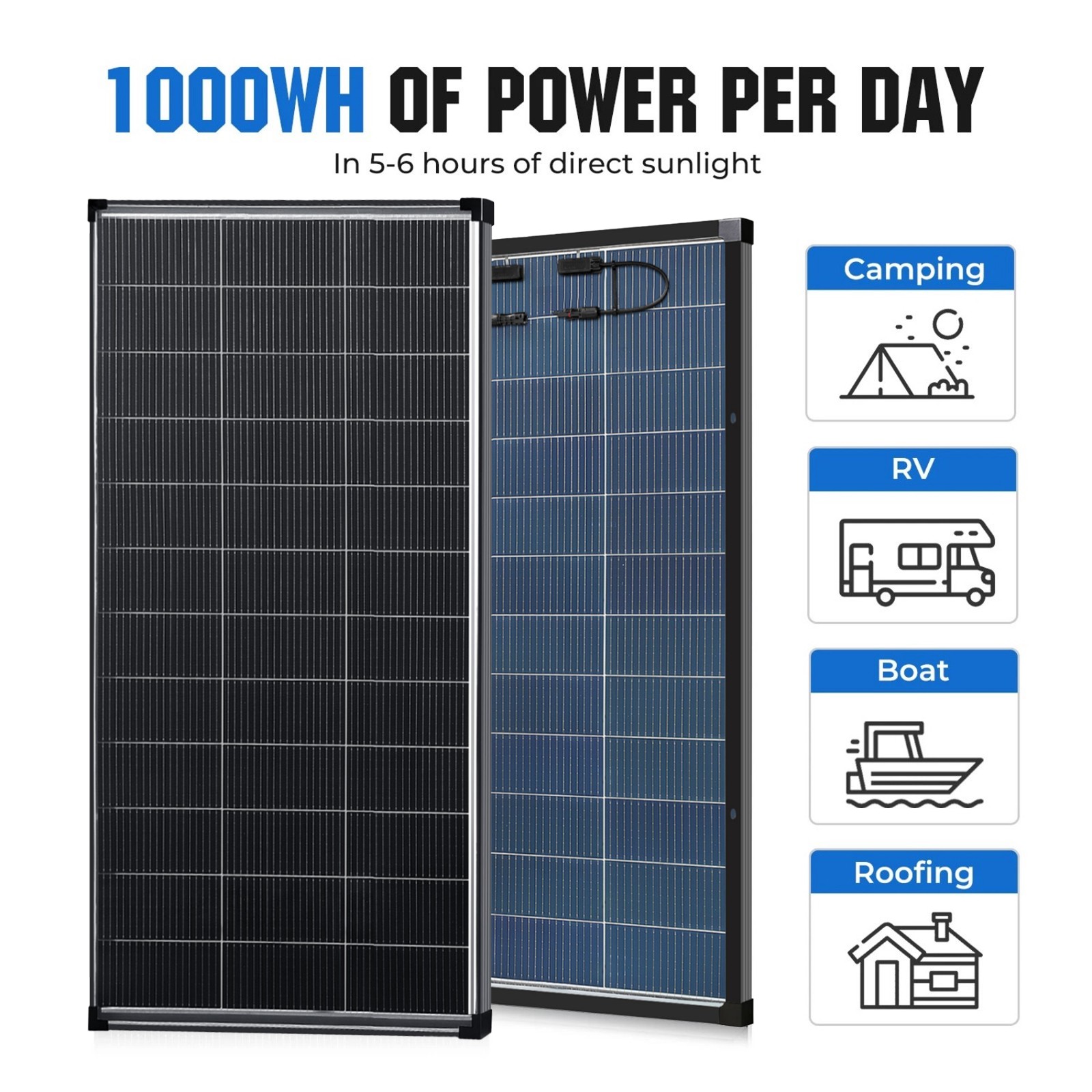 100W 200W 400W 1000W Watt 18V Solar Panel Mono N-Type Charger RV Home Off-Grid