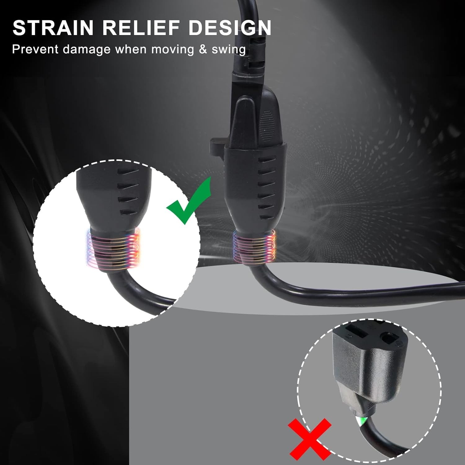 1 Pack 6inch Short Power Extension Cord Black 3 Prong Mini Indoor Grounded Ext