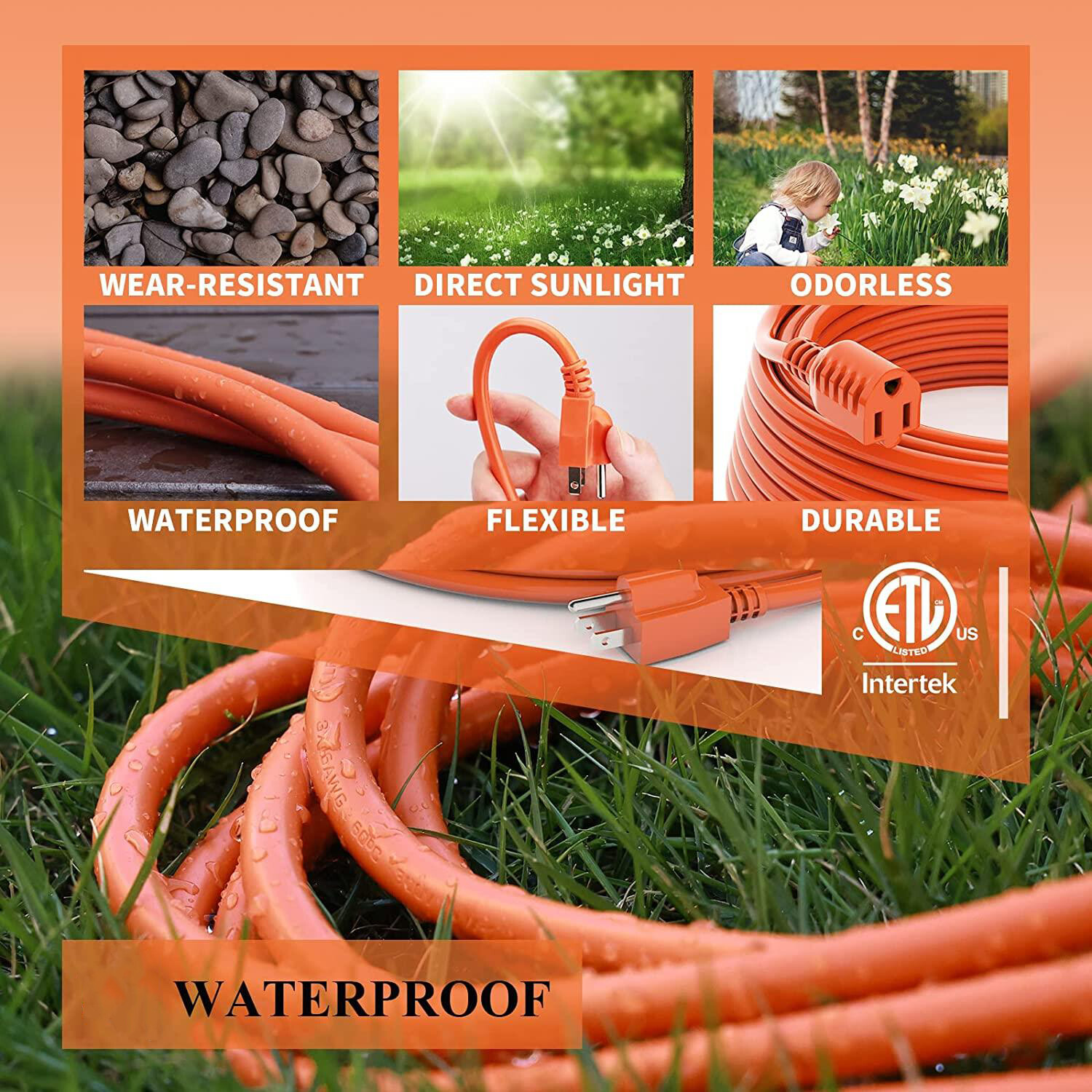 New Outdoor Extension Cord 16/3 Heavy Duty Power Cord 3 Wire STJW 6-100ft USA