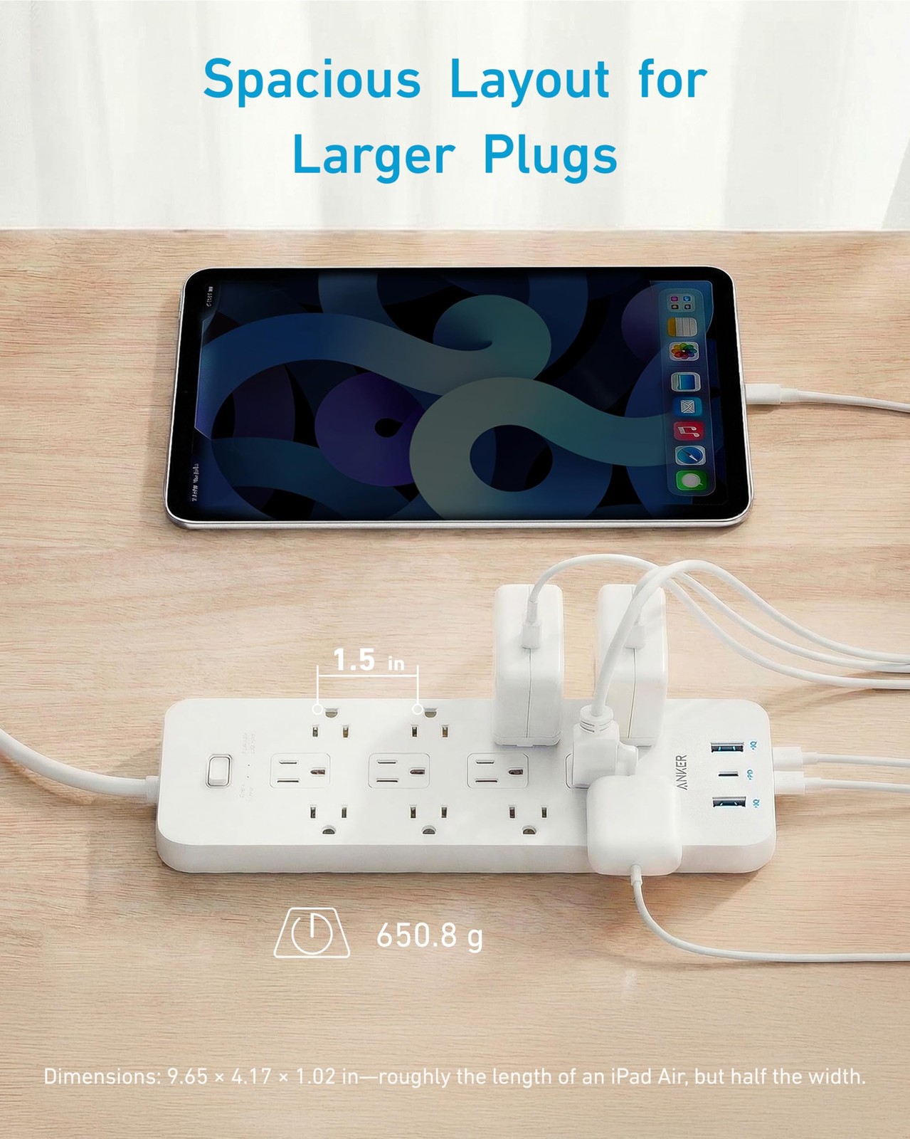 Anker Power Strip with 2100J Surge Protector, Outlet Extender, 5 FT, White