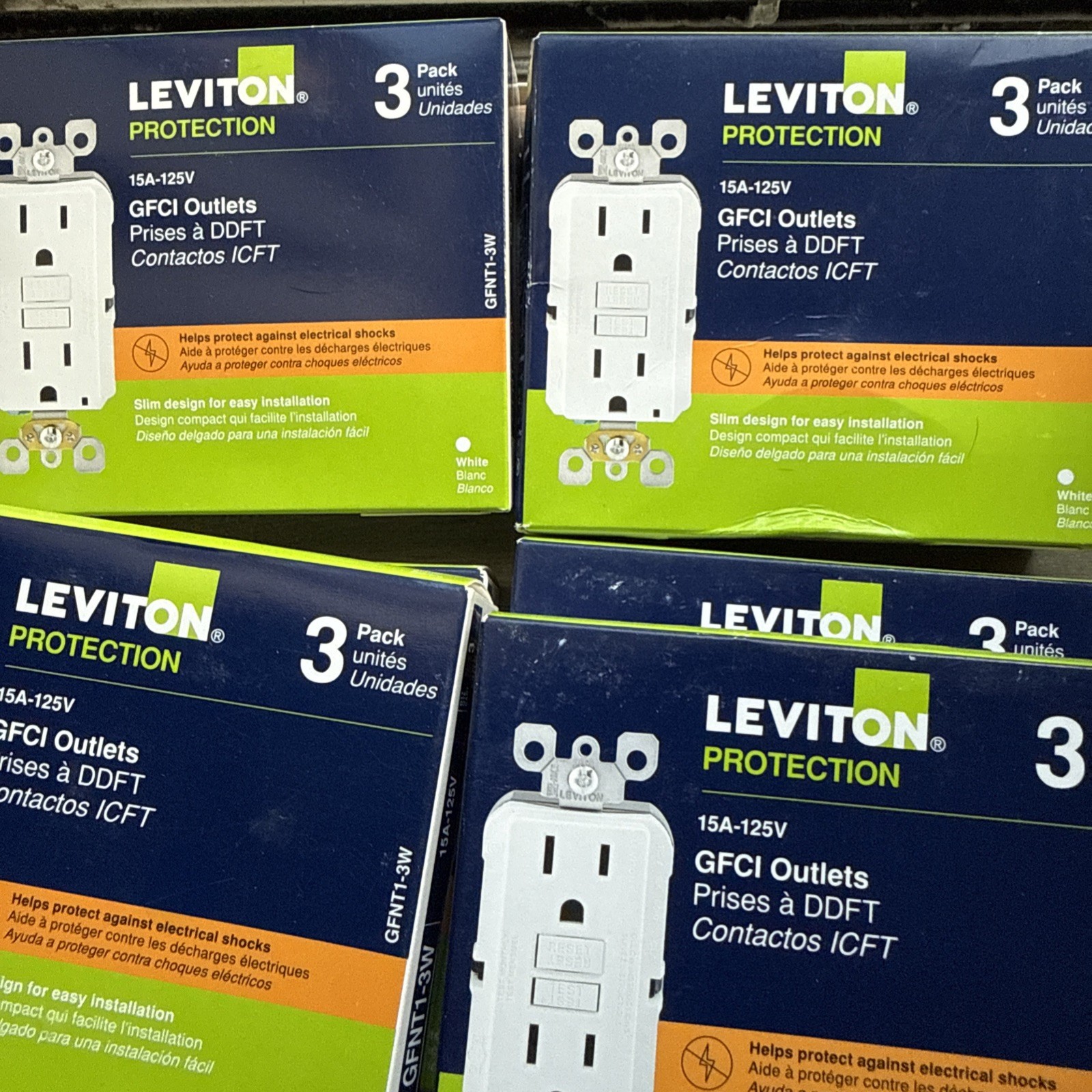 Leviton GFTR1-3W 3-Pack 15A GFCI Outlet White NEW Sealed