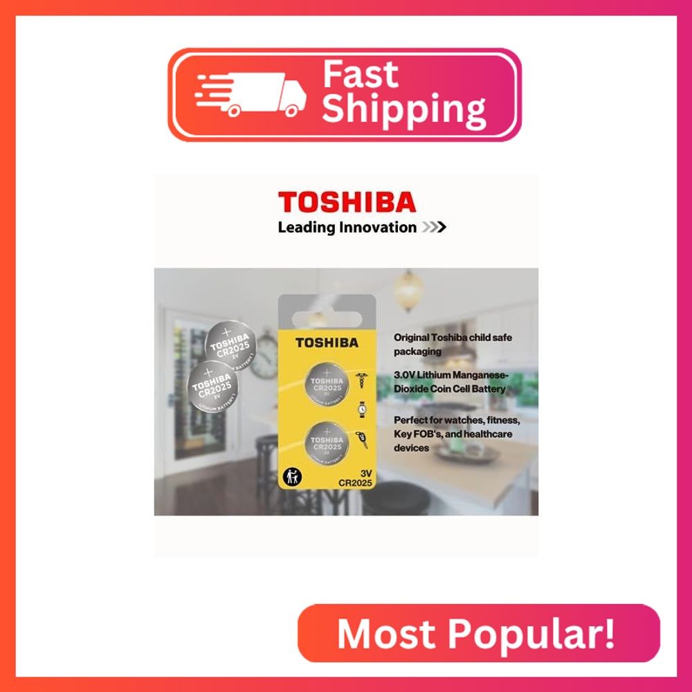 Toshiba CR2025 3V Lithium Coin Cell Child Resistant Blister Package (2 Batteries