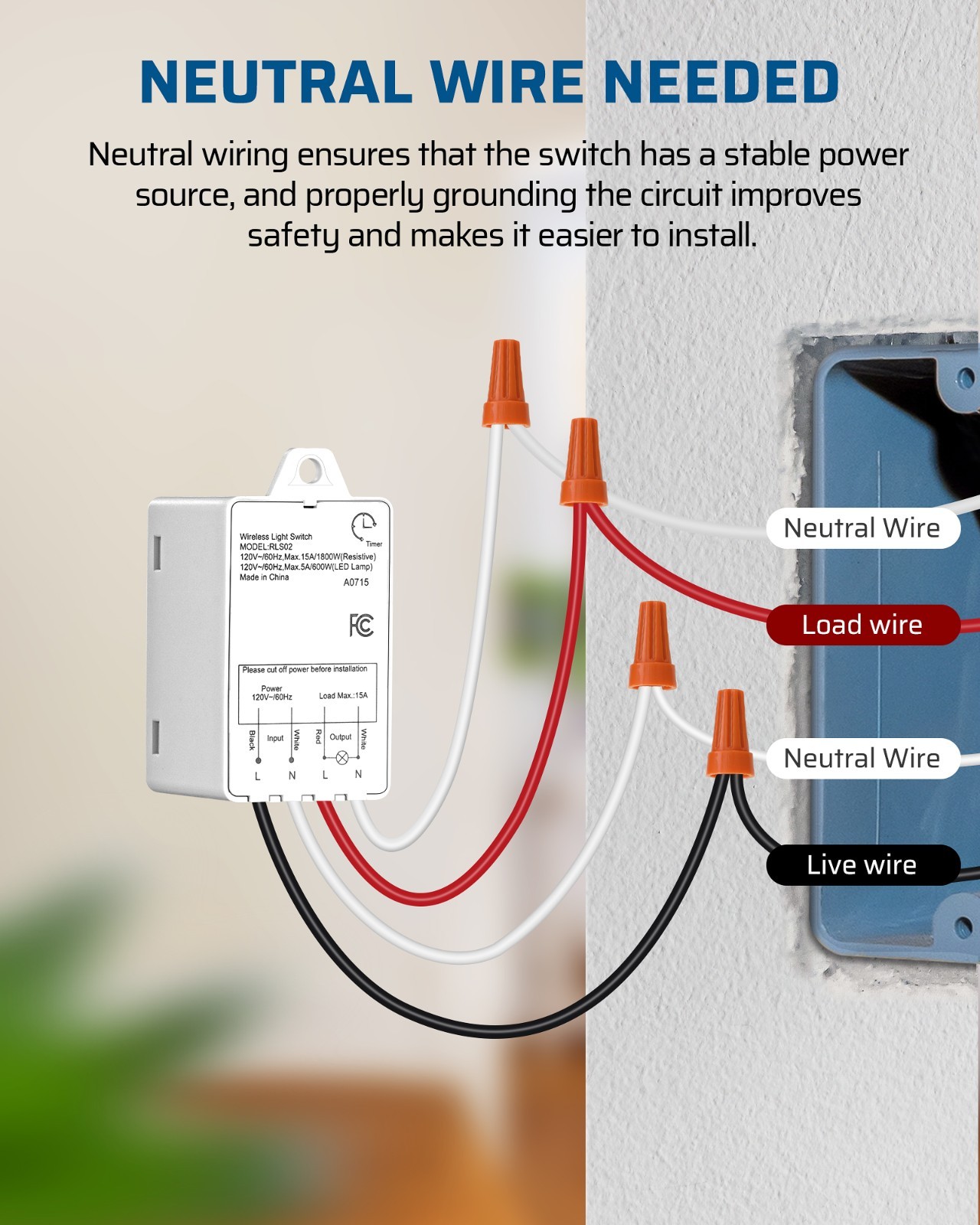 DEWENWILS Wireless Light Switch,Light Switches Timer with Magnetic Switch