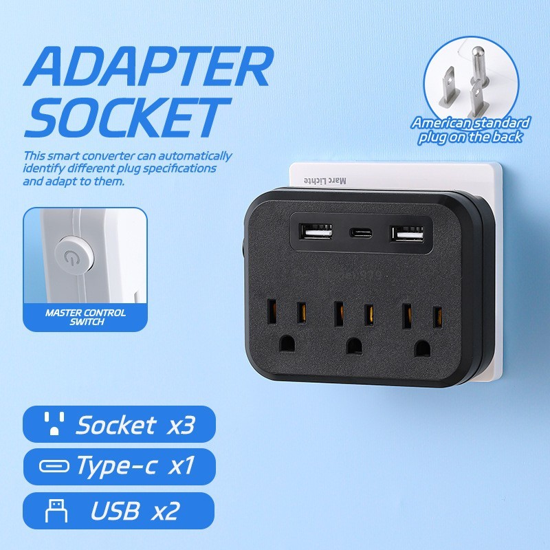 3 Outlet Extender Surge Protector Multi Plug Wall Adapter 3 USB Charger Ports US