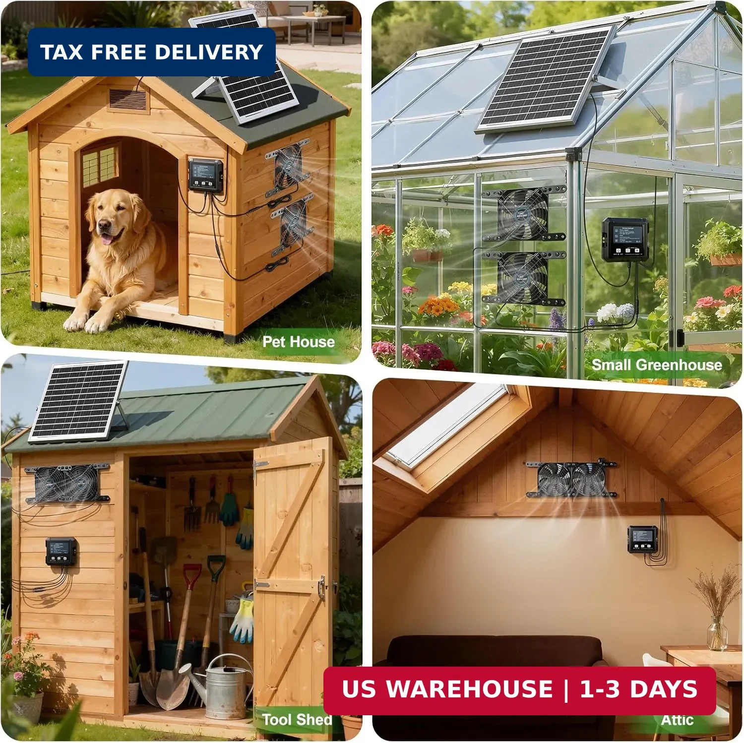 Solar-Powered Chicken Coop Exhaust Fan with Battery & Smart Sensing – 25W Solar