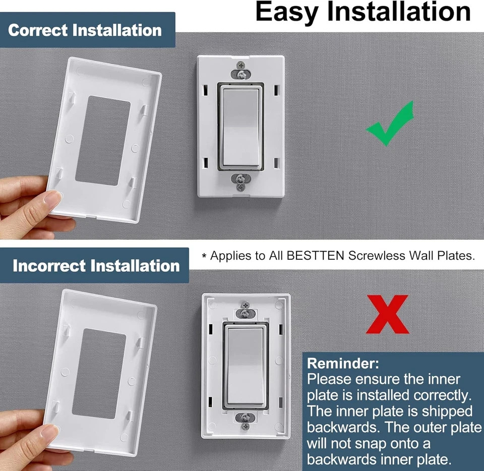 20 Pack 1 Gang Screwless Decorative Wall Plate, USWP6 Gloss Snow White, H4.69” x