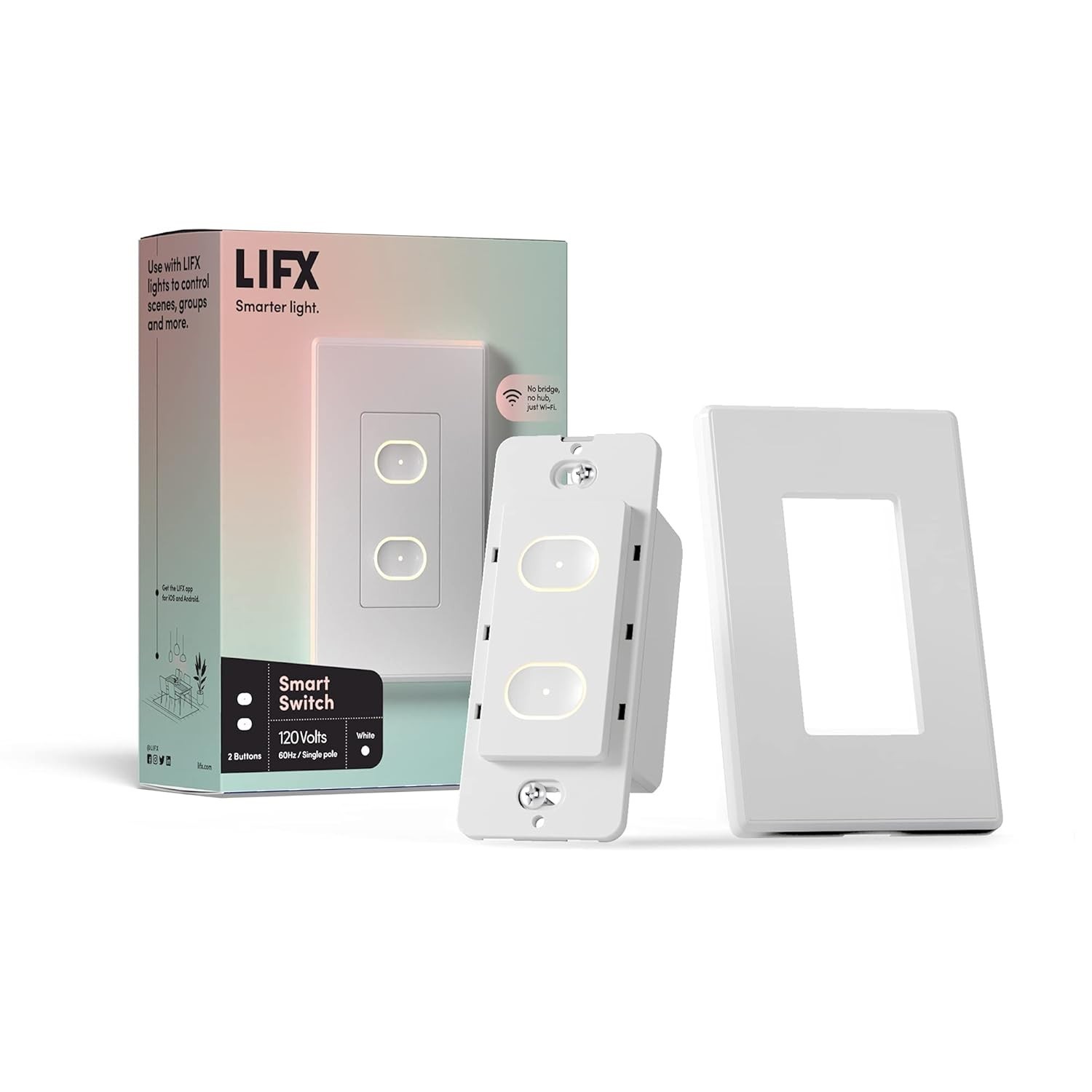 LIFX Smart Switch – 2-Buttons Smart Wi-Fi Touch Light Switch, White LFSPWHT1FUS