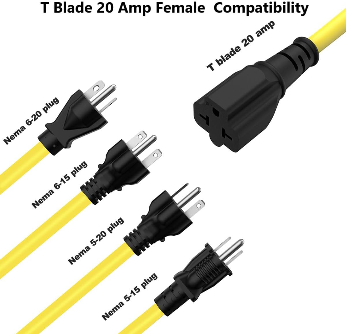 15-Ft Nema 6-20P Extension Cord 20-Amp 250 Volt Nema 6-20 Extension Cable 12AWG,