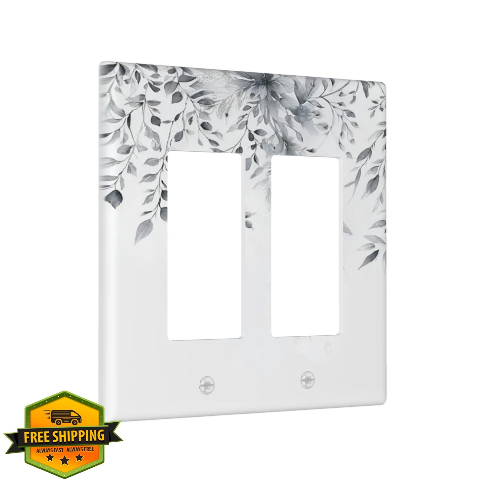 Xuejiaku Gray White Floral 2-Gang Switch Plate