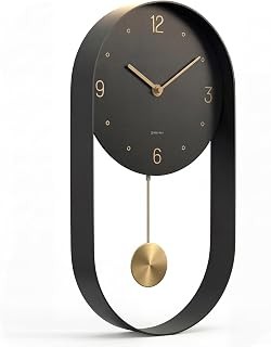 Driini Modern Pendulum Wall Clock – Black and Gold Decorative Wall Clock with Pe
