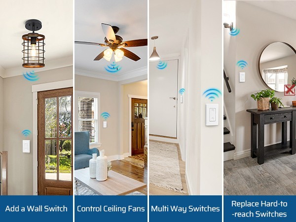 DEWENWILS Wireless Light Switch Kit, No Wiring Needed, 100FT RF Range, 15A/1800W