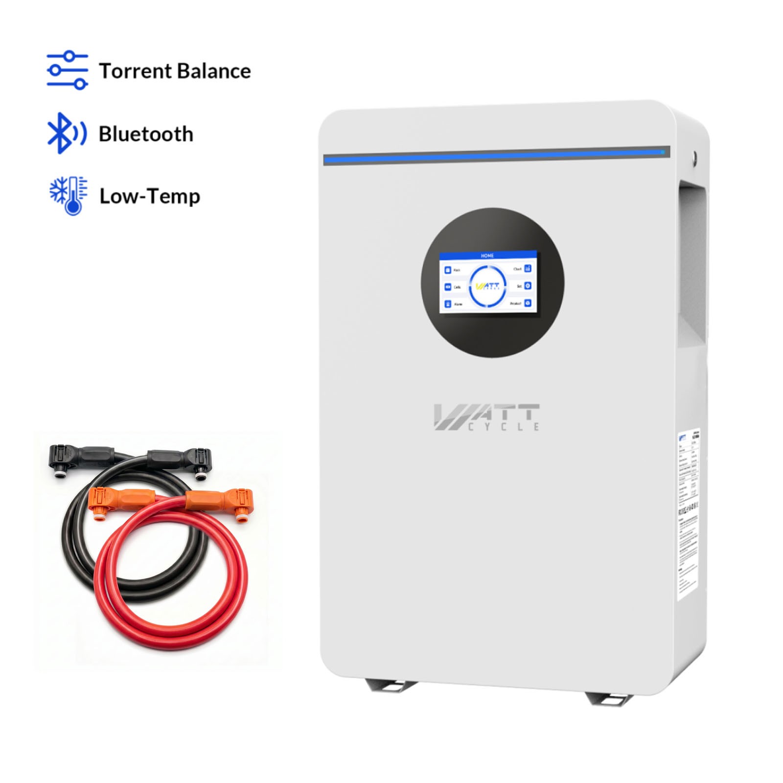 Wattcycle 48V 100Ah Wall-Mount Lithium Battery +Dual-Head Quick-Connect Cable