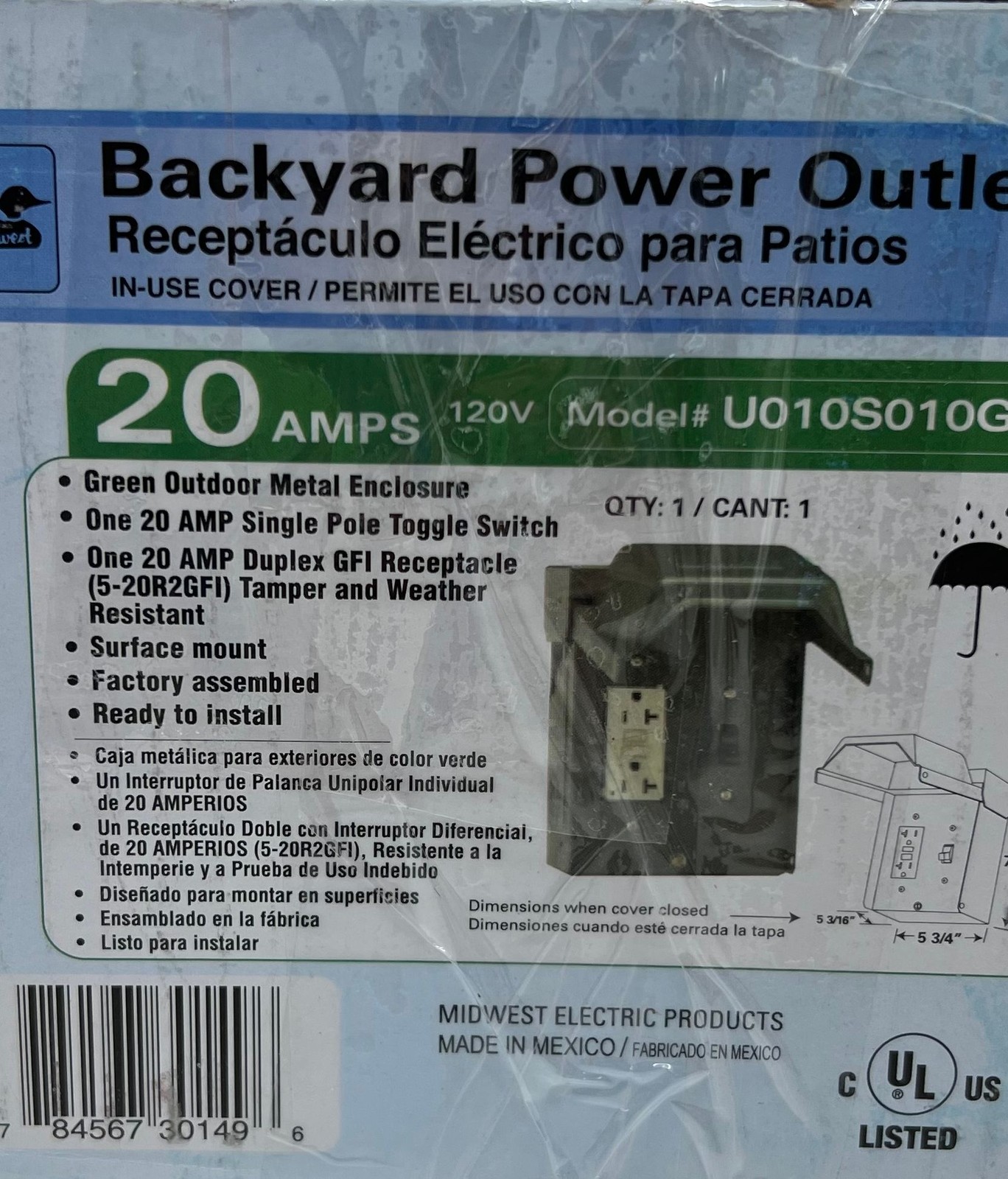 Midwest 20 Amp Backyard Outlet with Switch and GFI Receptacle