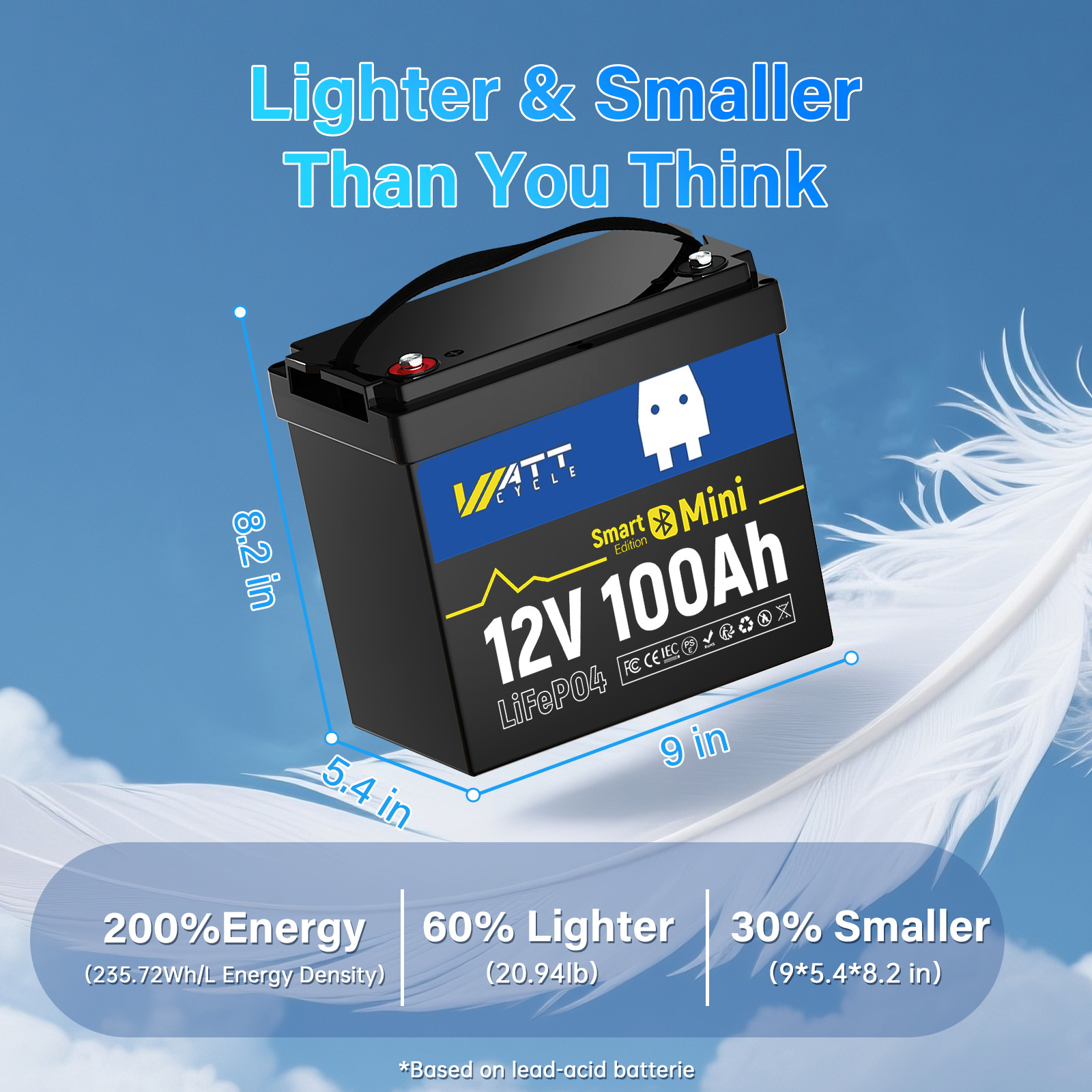 Wattcycle 12V 100Ah 300Ah Deep Cycle Lithium Battery for Solar Off-Grid Marine