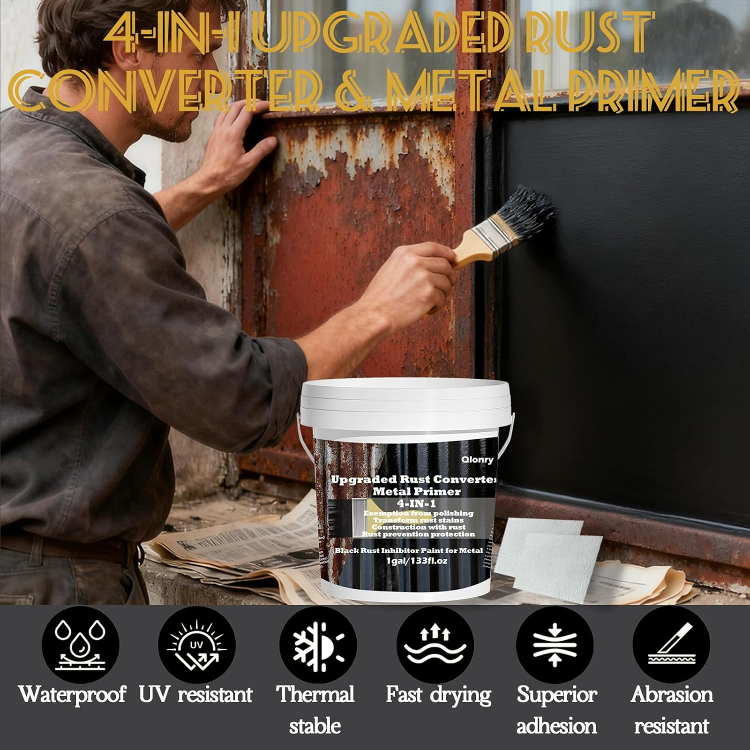 4-in-1 Upgraded Rust Converter & Metal Primer,1Gal/133Fl.oz Black Rust Inhibitor