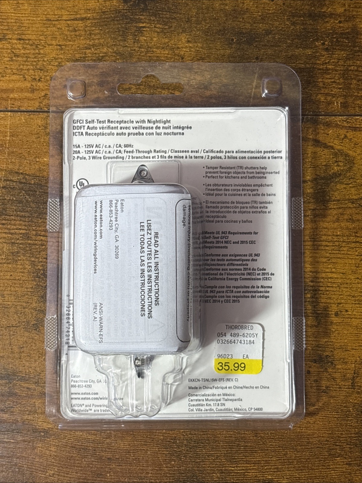 Eaton TRSGFNL15V-K GFCI Self-Test Receptacle with Nightlight, Ivory 🔥