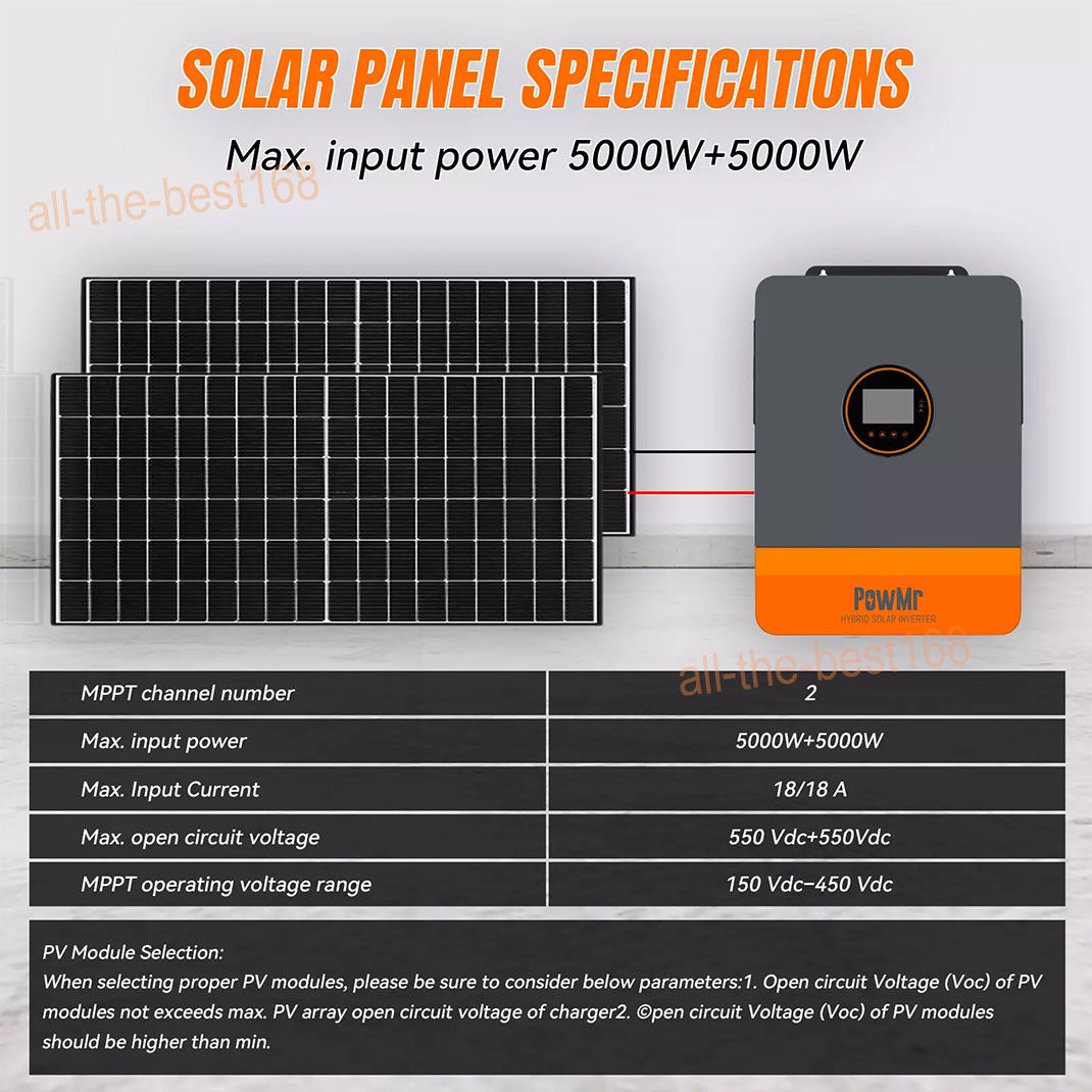 6500W 48V Split Phase Solar Inverter 140A MPPT 120/240V Parallel Ready