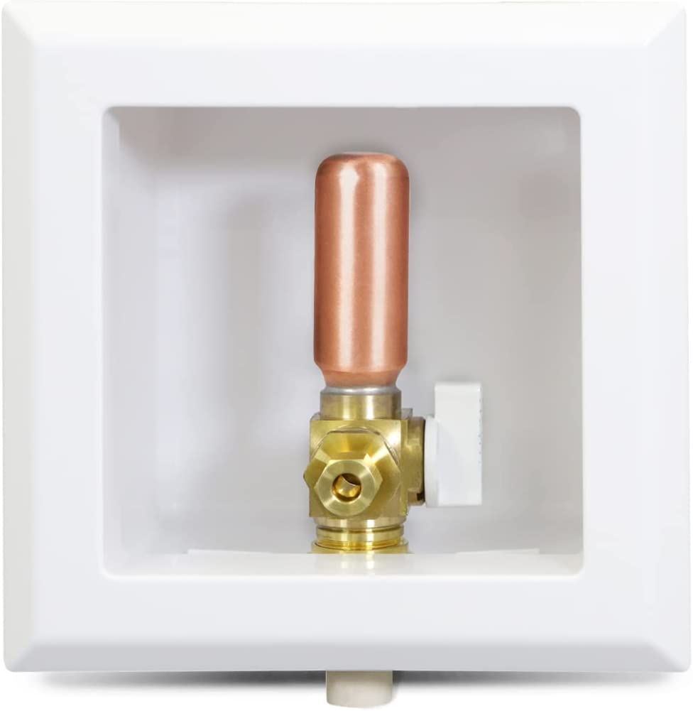 Icemaker Outlet Box w/ Hammer Arrester,Valve, Nut 1/2”in CPVC White ABS (Single