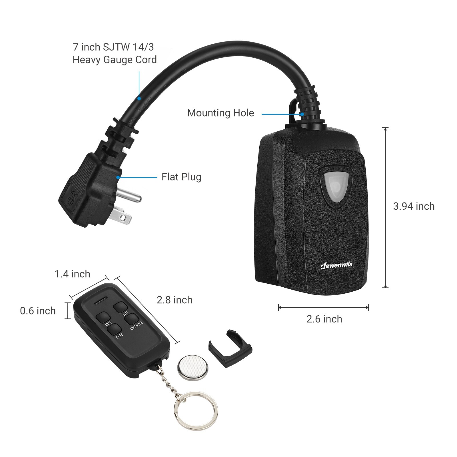 DEWENWILS Remote Control Light Dimmer Switch Plug in Weatherproof Dimmer Black