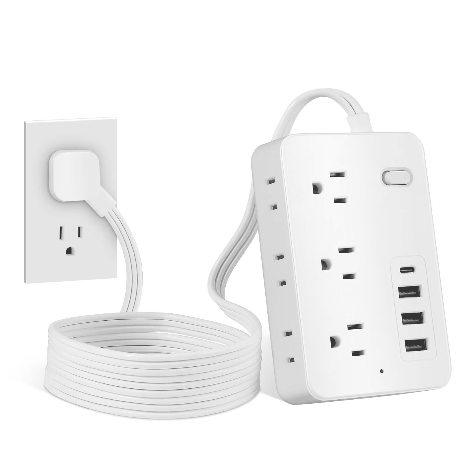 Multi Outlet Power Strip with USB C Charger 5/10FT Extension Cord Flat Plug US