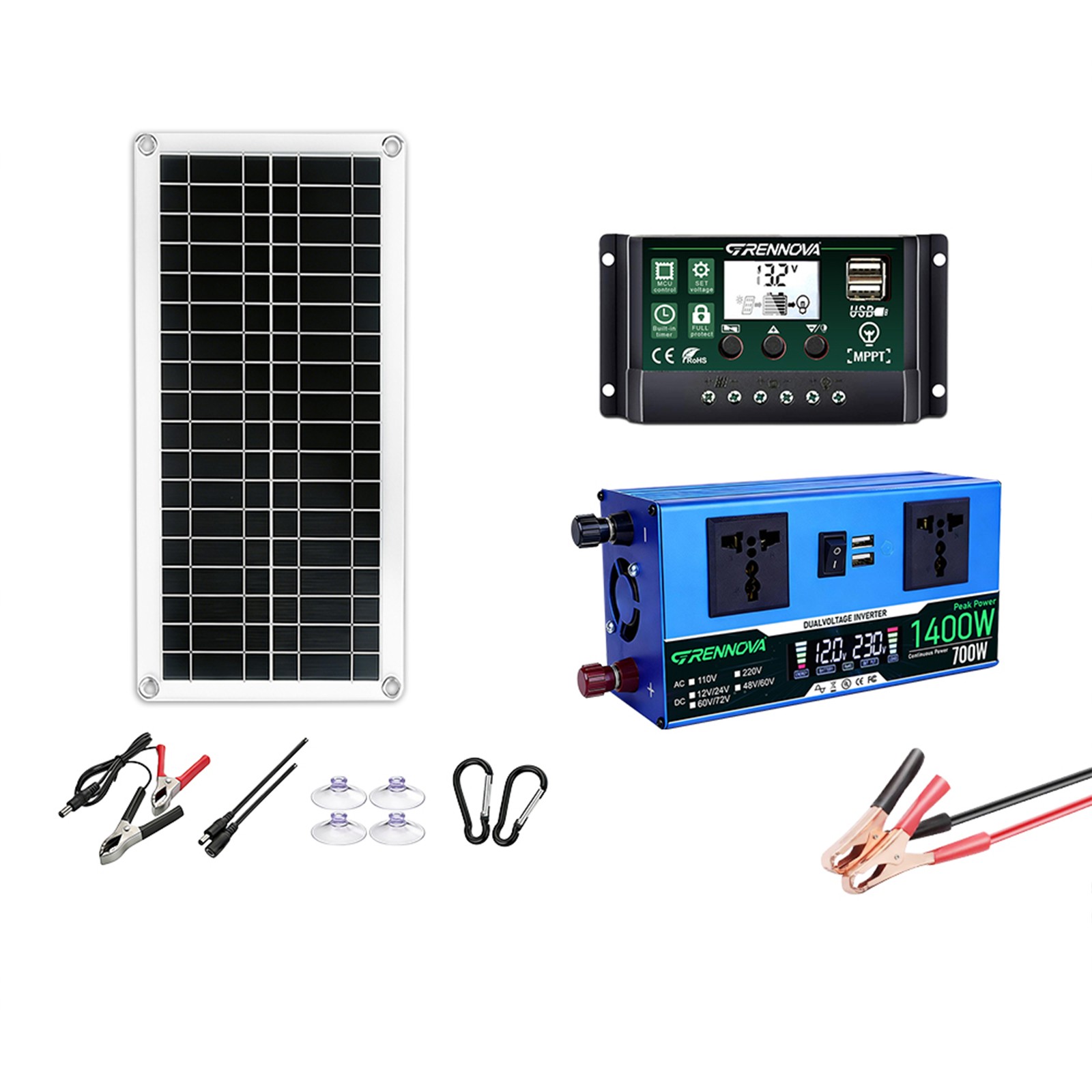 Grennova 1400W Solar Kit 35W Panel 60A MPPT Off-Grid RV Home Backup
