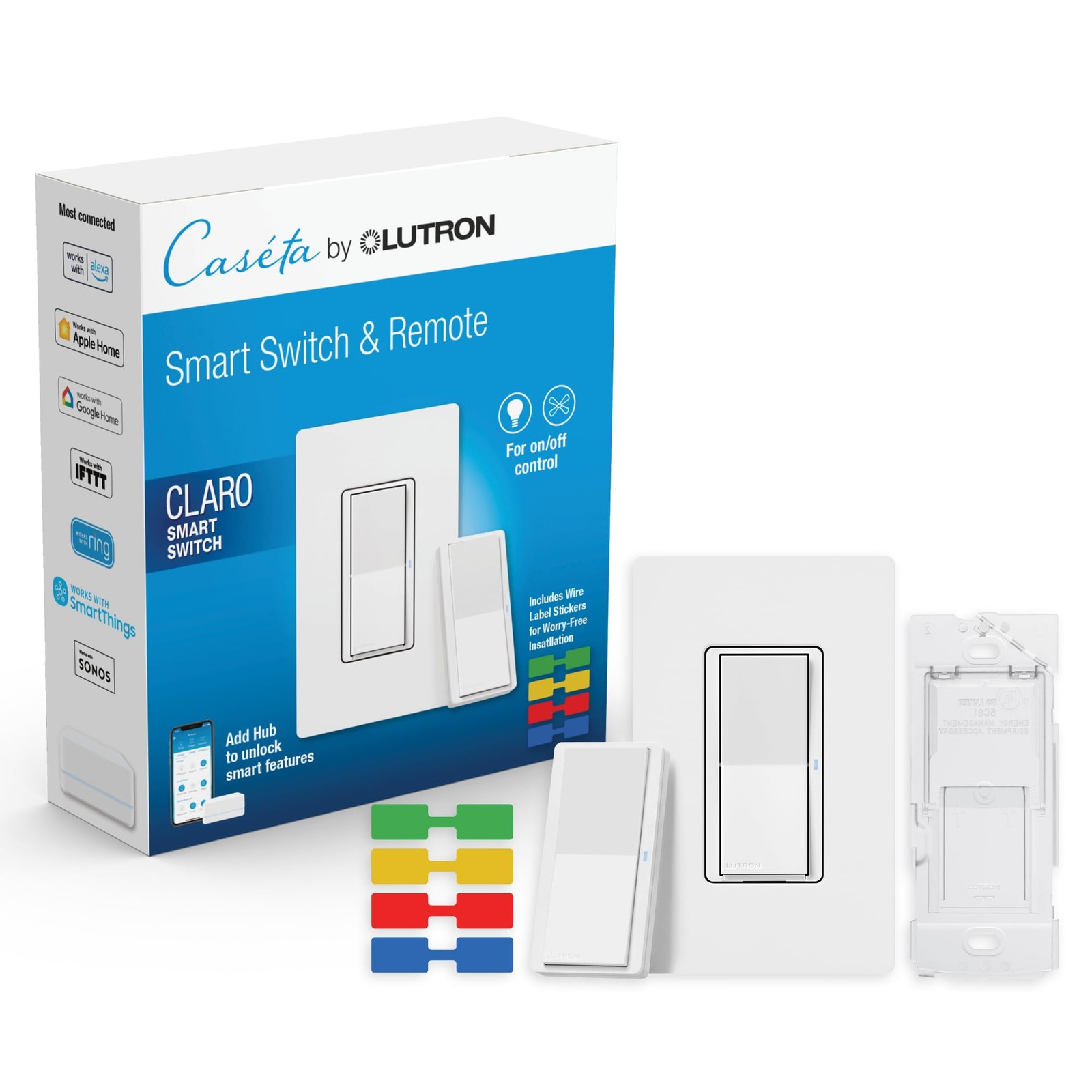Lutron Claro Smart Switch 3-Way Kit for Caseta Smart Lighting, Includes Wall …