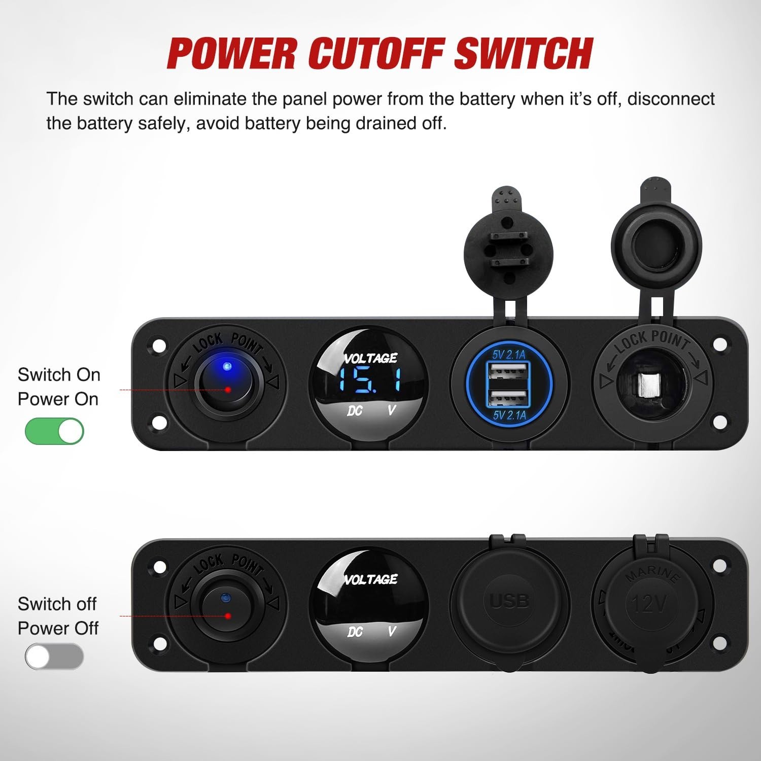 Vehicle-Ready 4 in 1 Power Outlet Panel with Dual USB and ON/OFF Toggle Switch