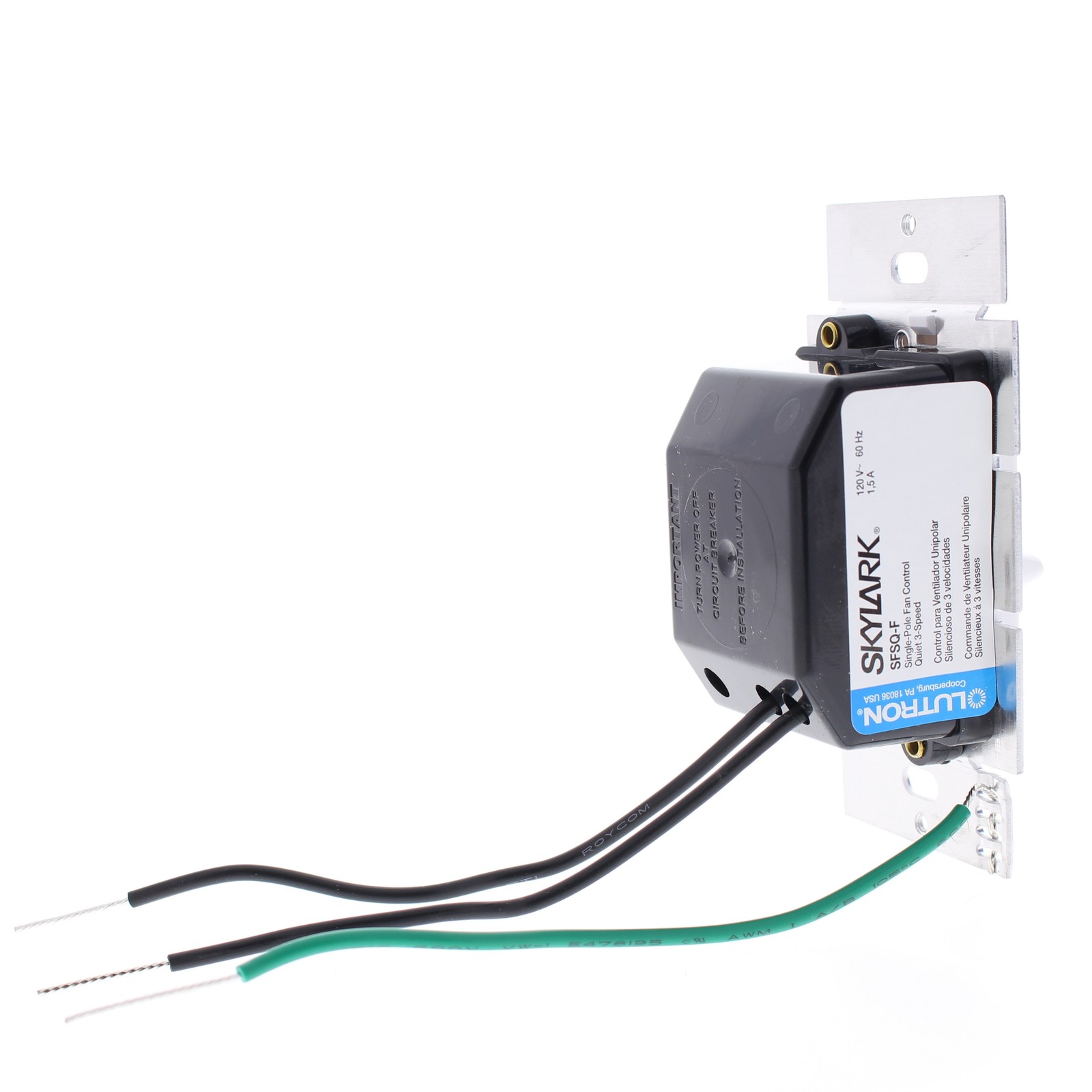 Lutron SFSQ-F-WH 1.5 A Single-Pole Fan Control White Quiet 3-Speed